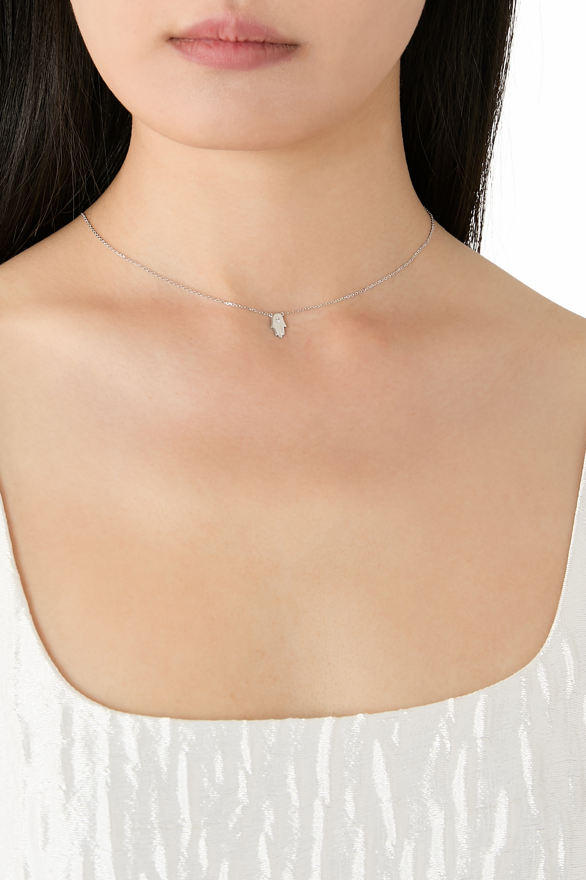 Hamsa Pave Necklace, Gold Plated & Cubic Zirconia