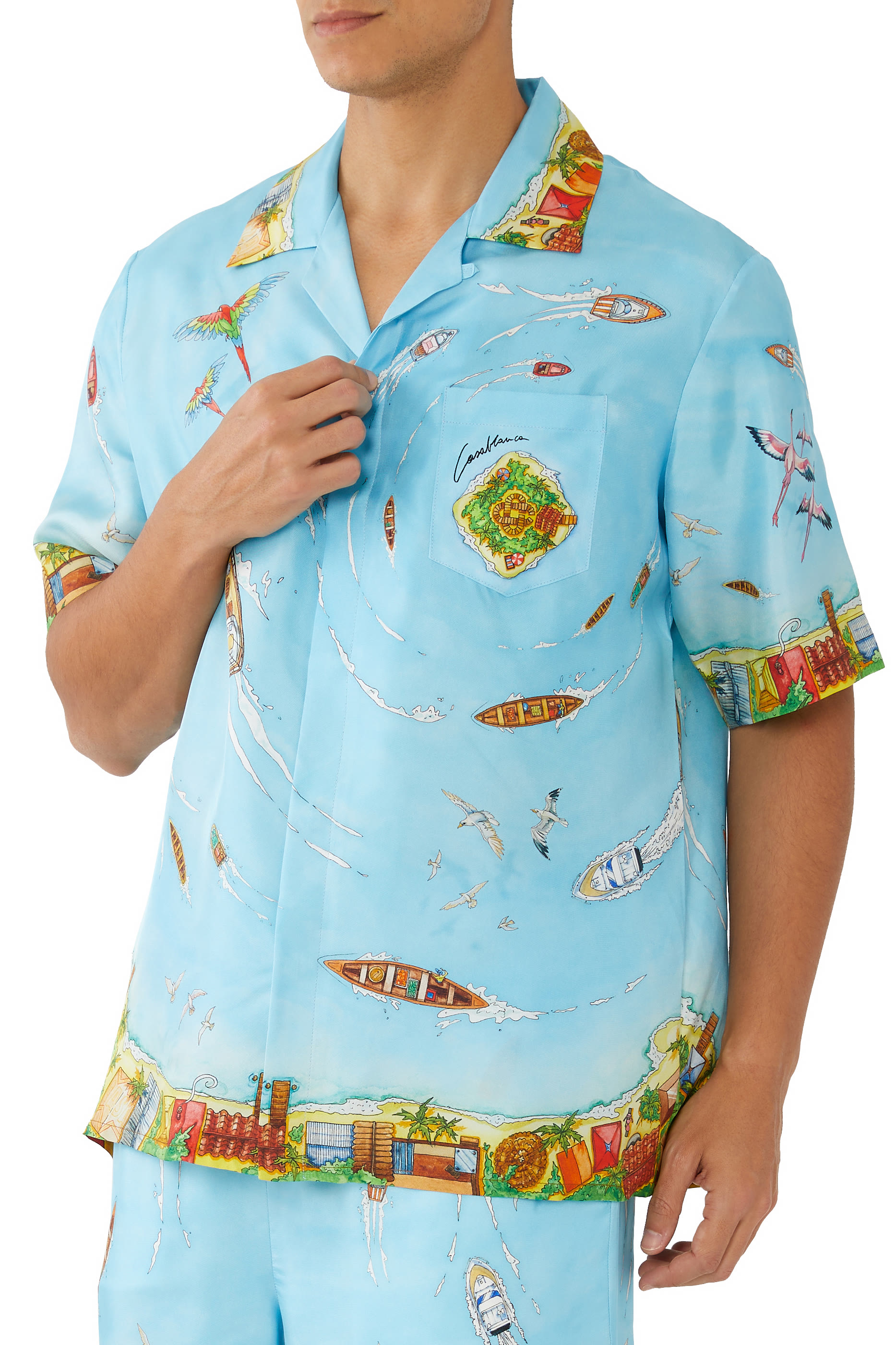 قميص بياقة كوبية وأكمام قصيرة