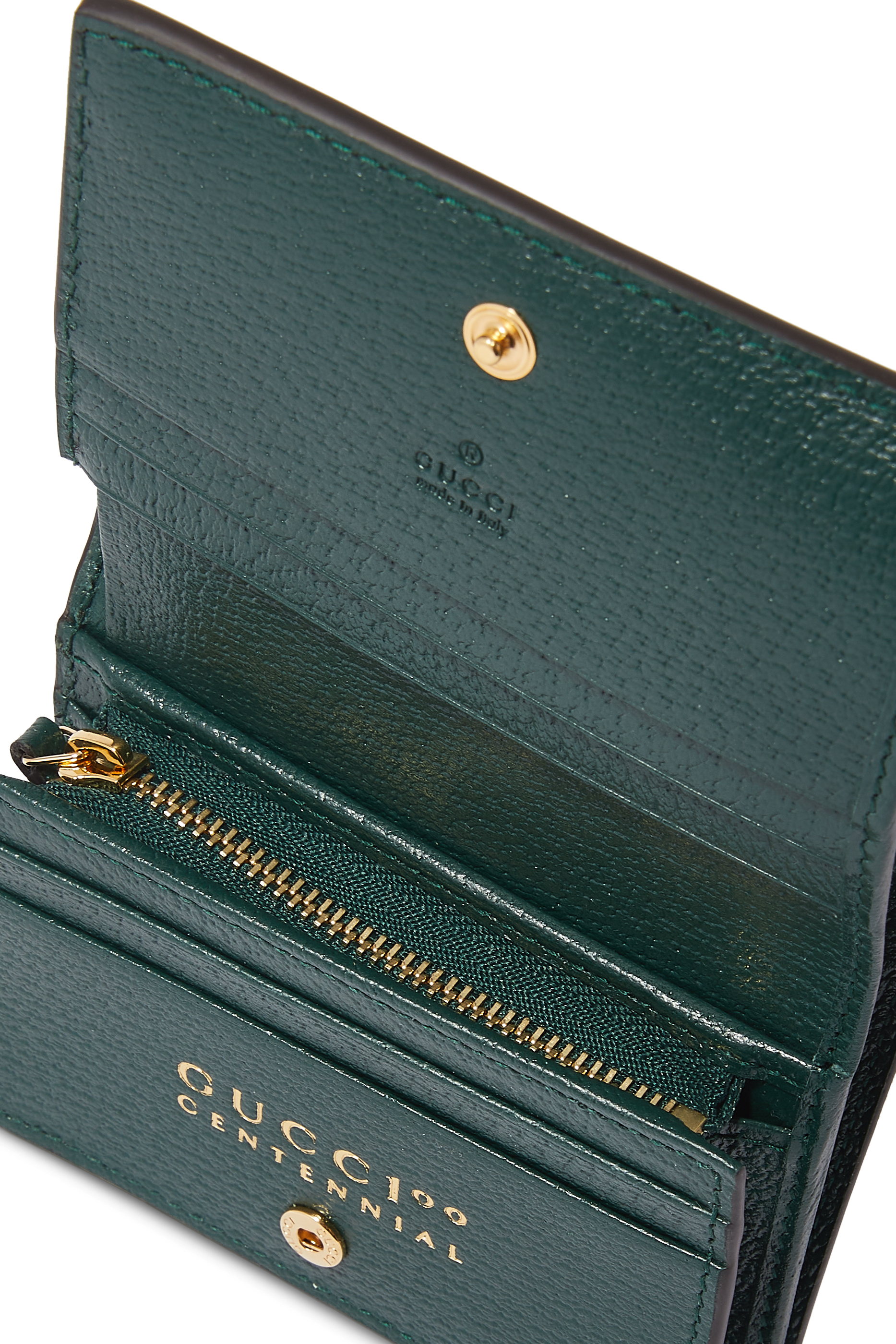 محفظة بفتحات للبطاقات جاكار باللونين الأخضر والبيج من مجموعة Gucci 100