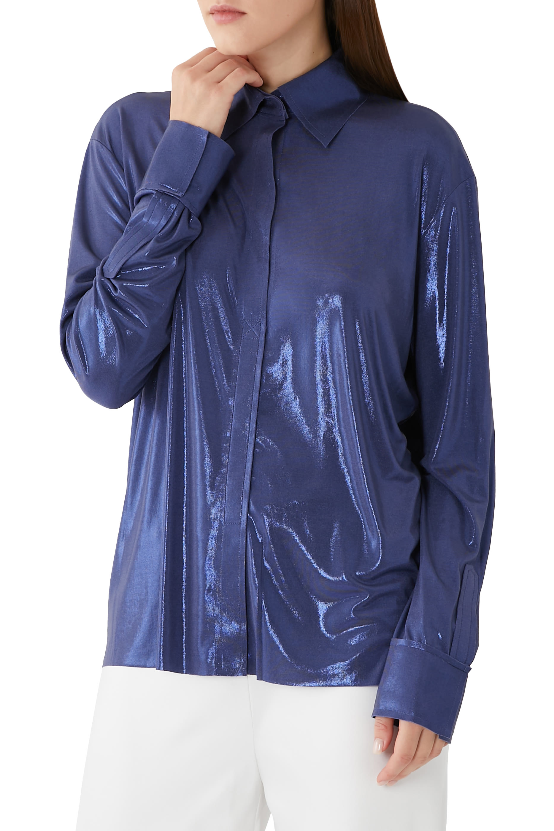 قميص ام كاي لامع بياقة عالية