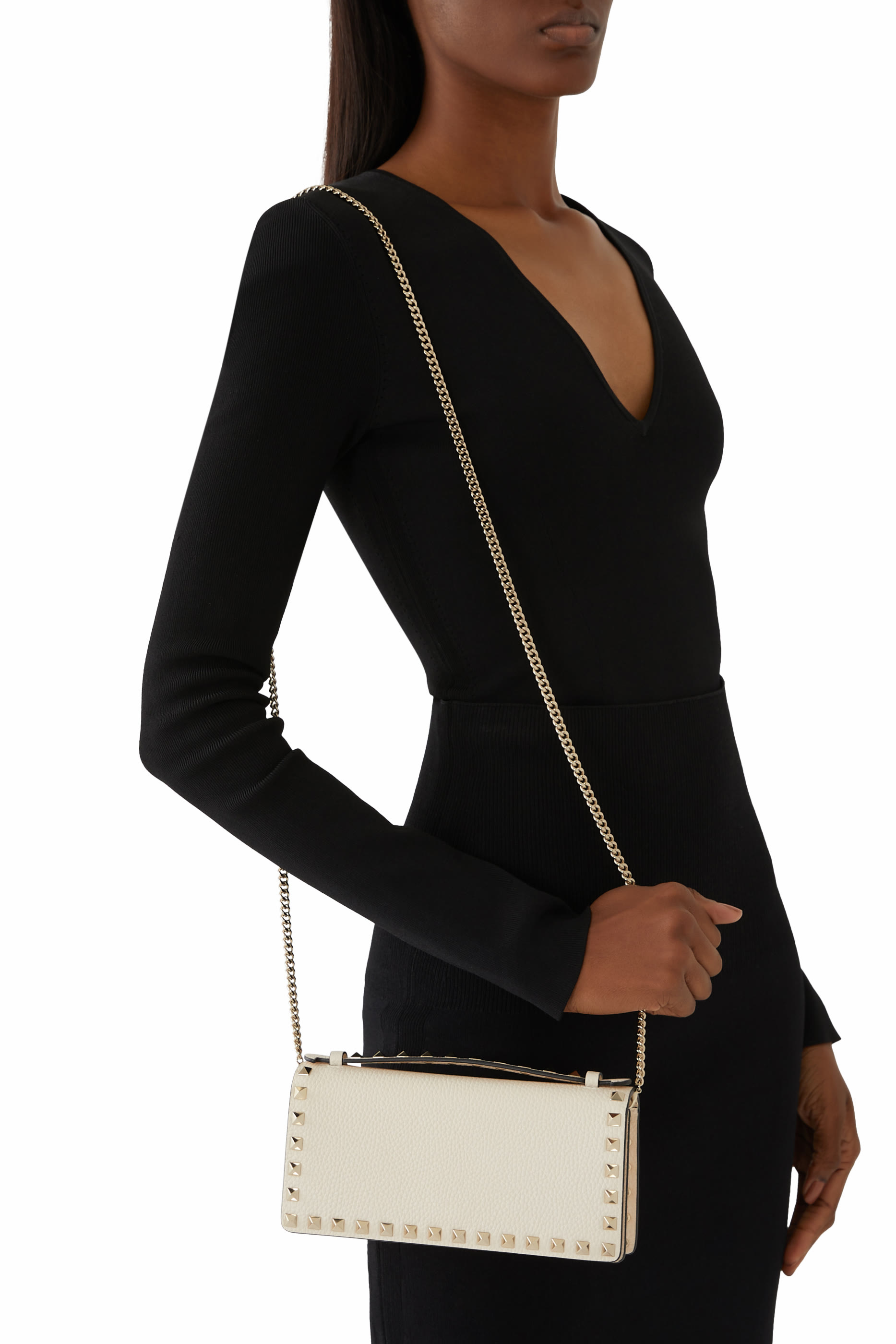 محفظة جلد بحلي هرمية وسلسلة