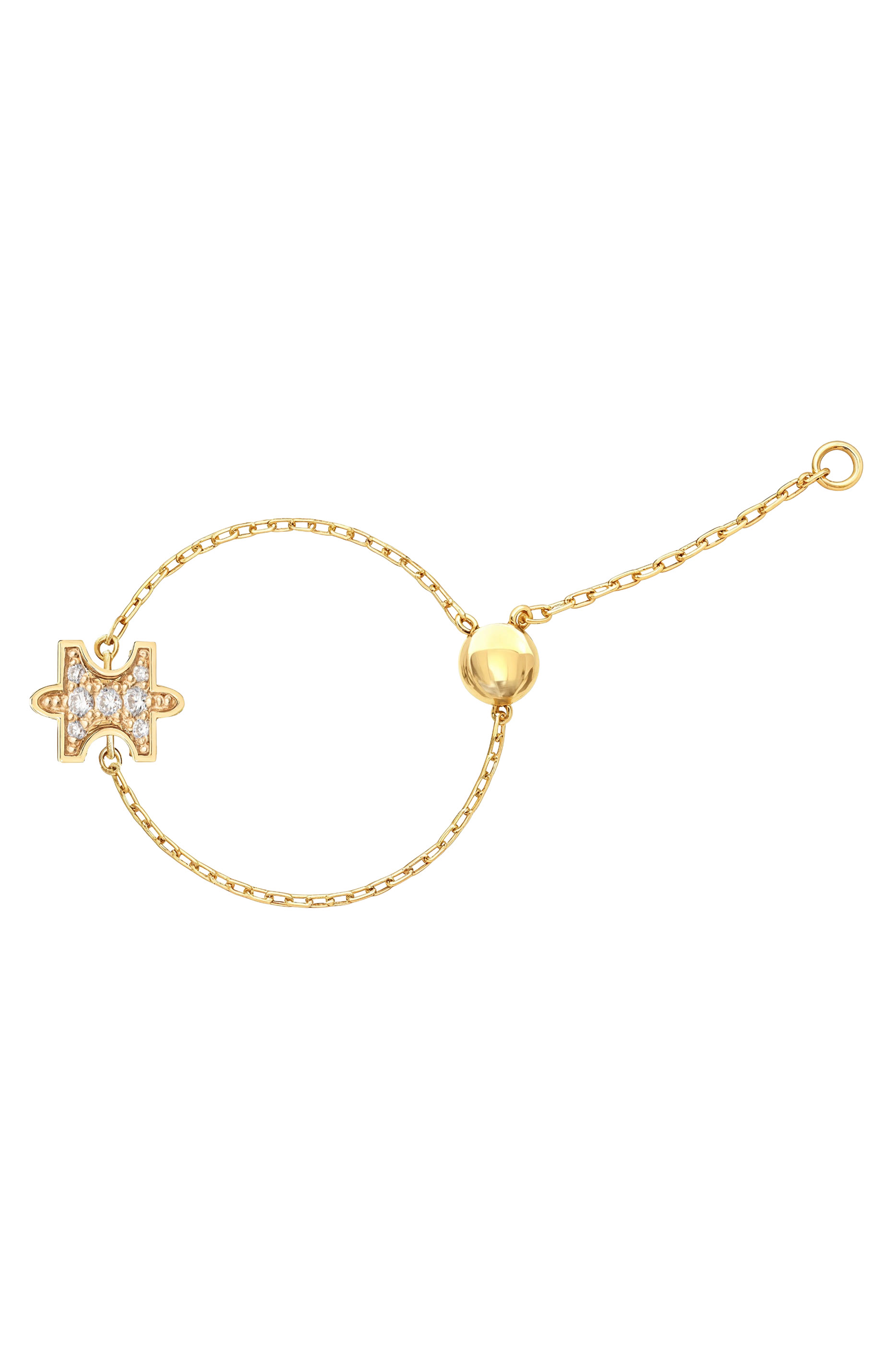 خاتم بتصميم سلسلة قابل للتعديل مرصع بماس بافيه، ذهب أصفر عيار 18