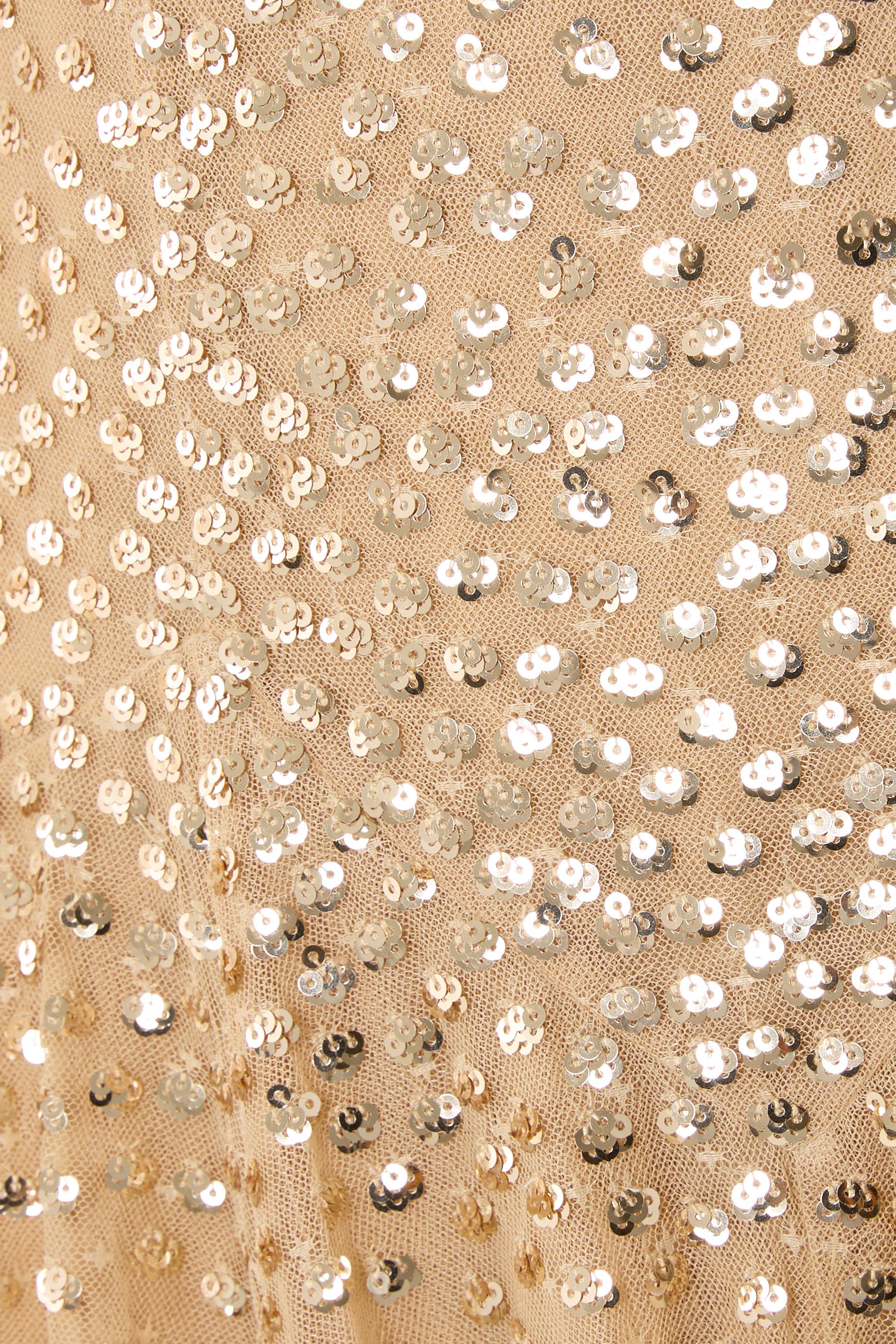 فستان سهرة كاسكيد بحمالات رفيعة وترتر