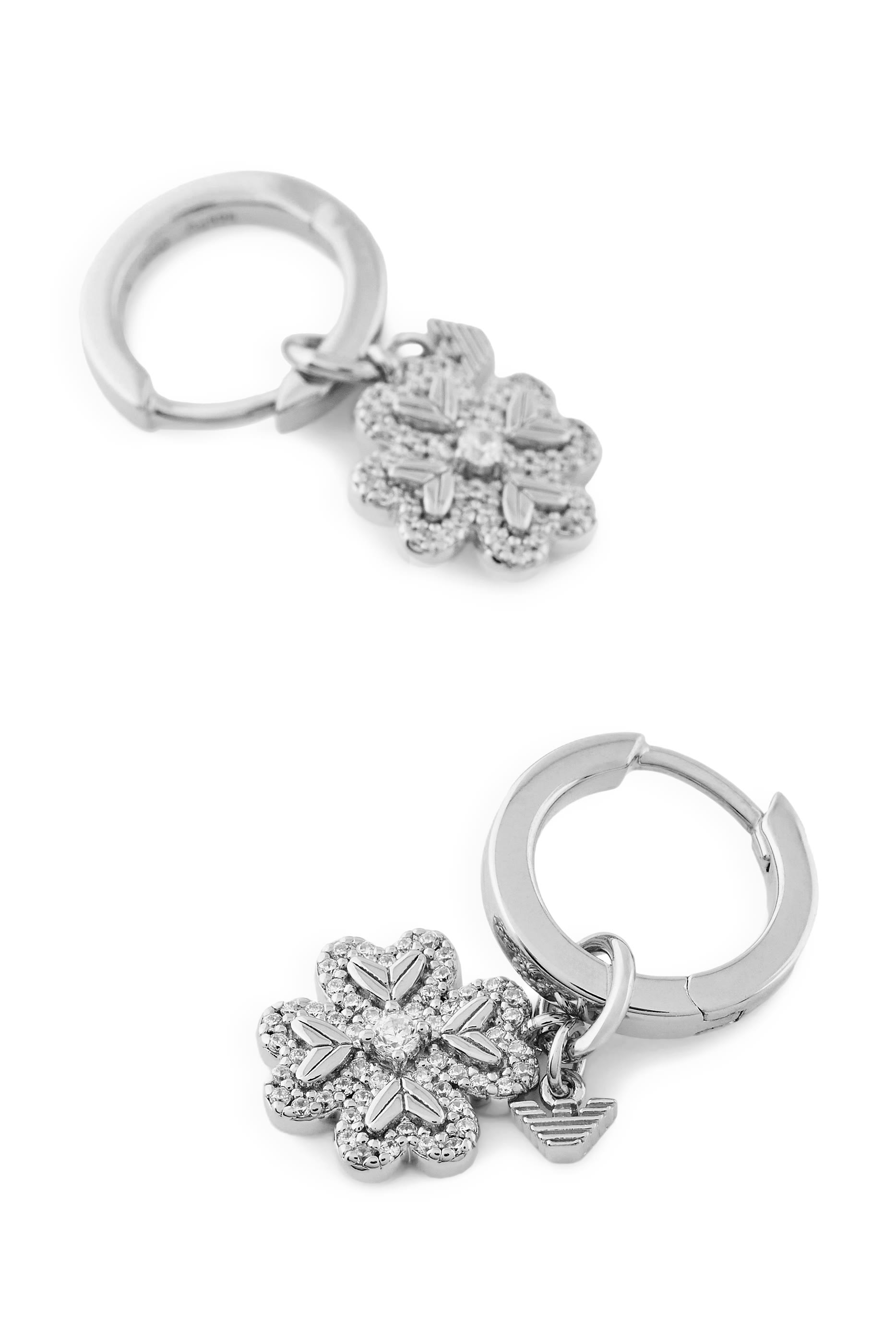 أقراط دائرية بحلية بتصميم برسيم بأربع أوراق، فضة إسترلينية