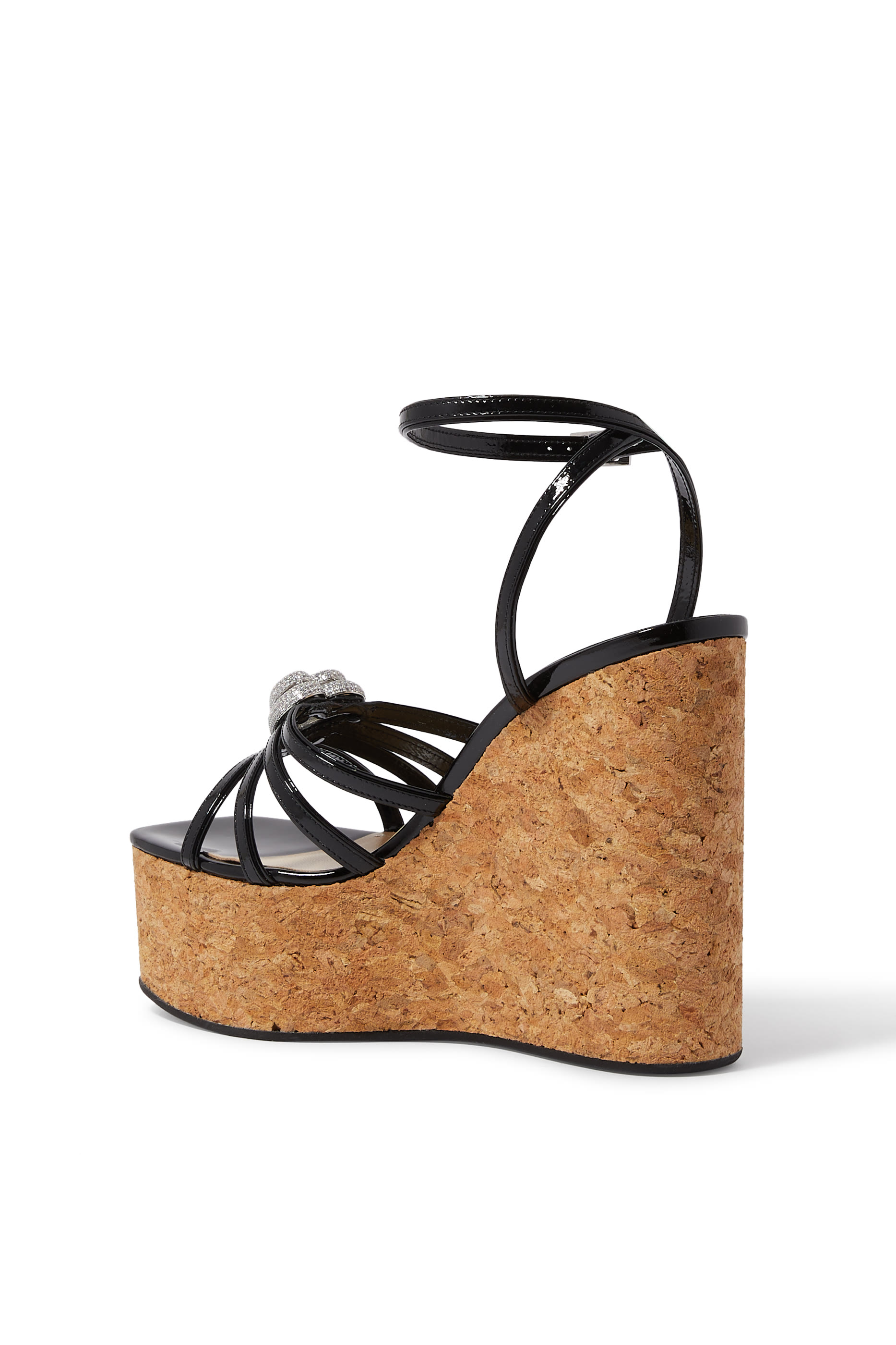 صندل بكعب ويدج 120 وقلبين جلد لامع