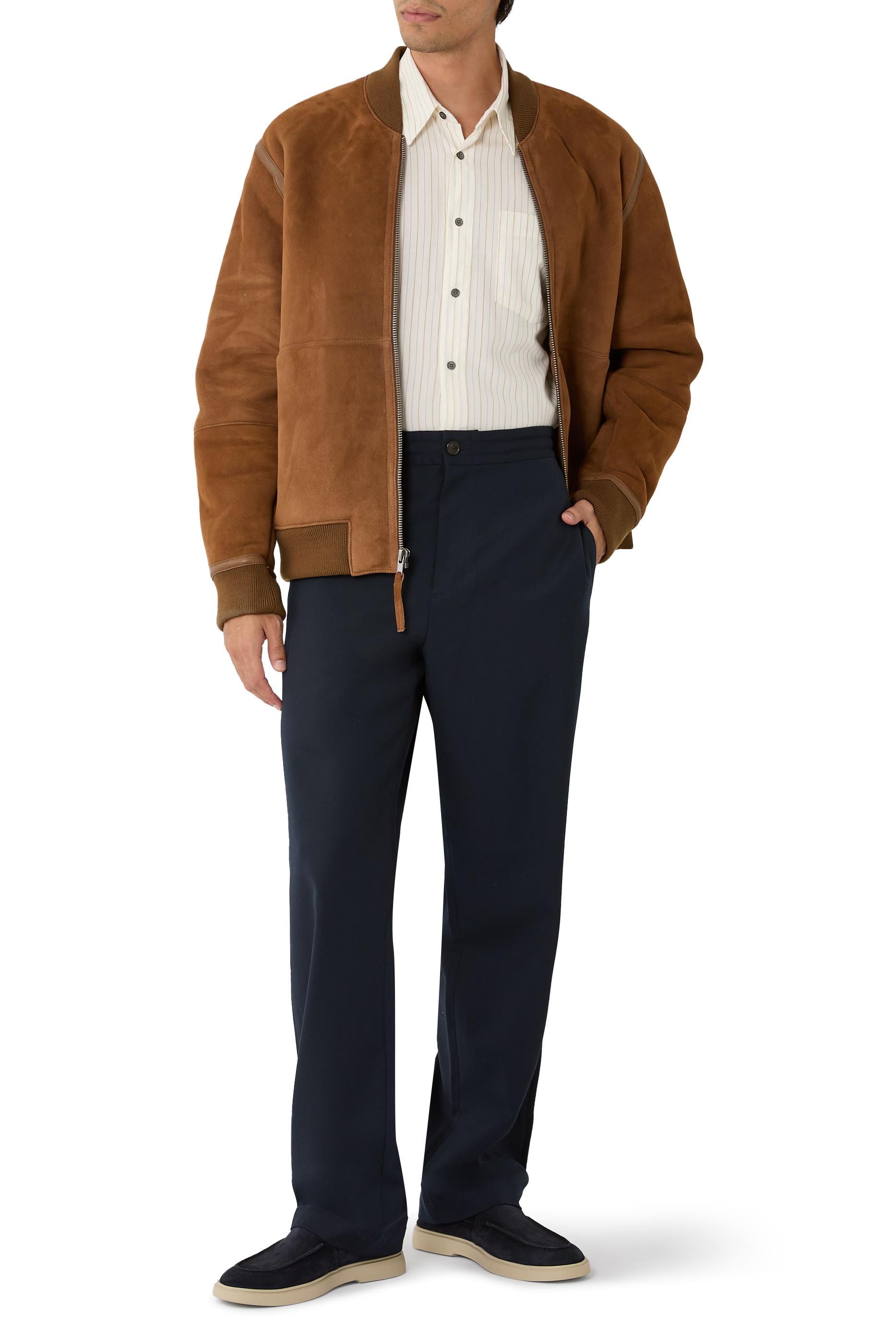 بنطال لوي بقصة مريحة مزيج صوف تويل