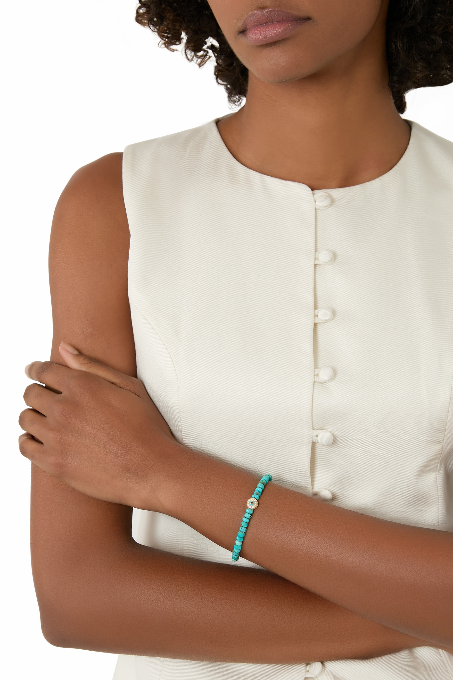 سوار عين حسود مرصع بماس وفيروز، ذهب أصفر عيار 18