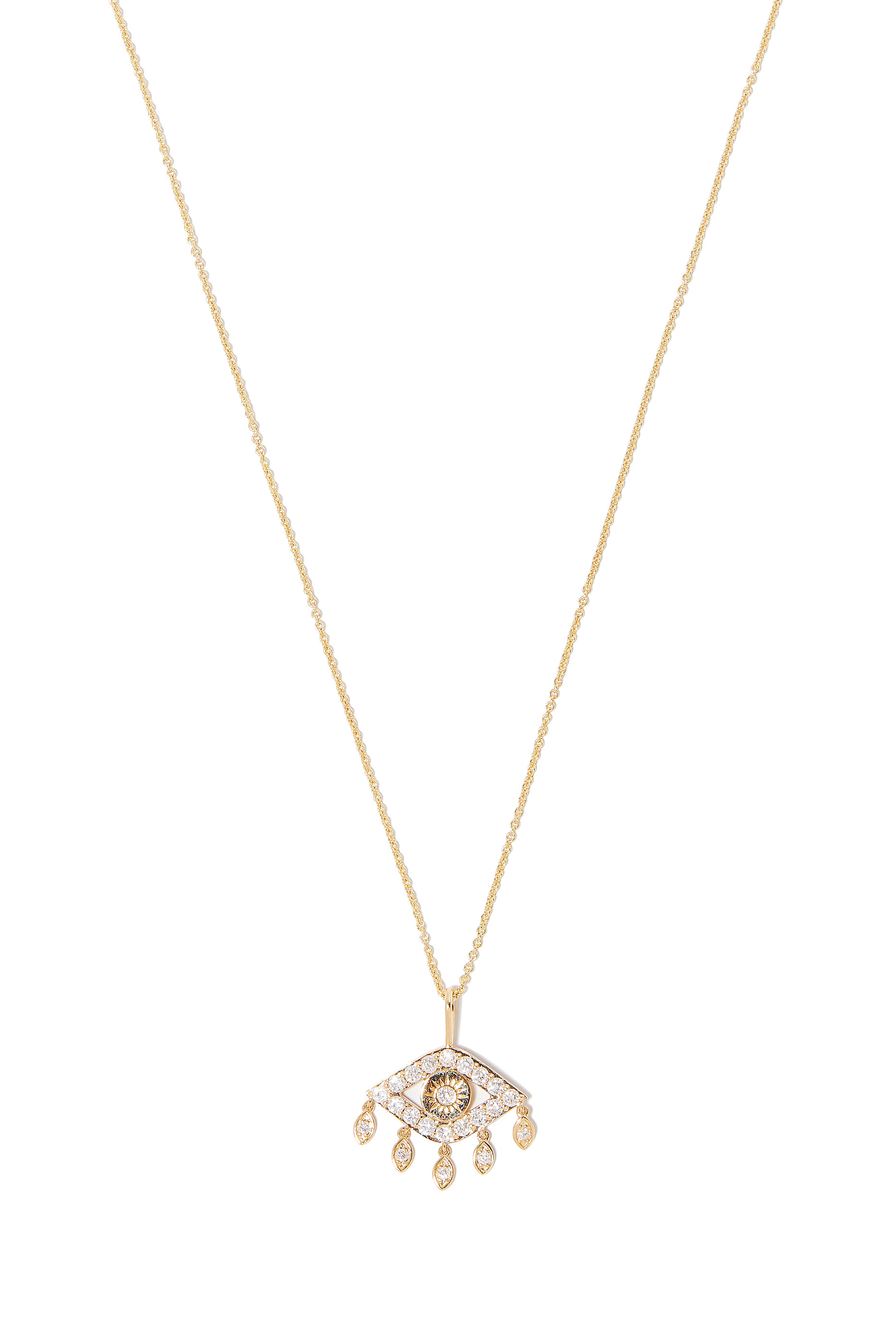 قلادة بحلية عين الحسود متدلية، ذهب أصفر عيار 14 والماس