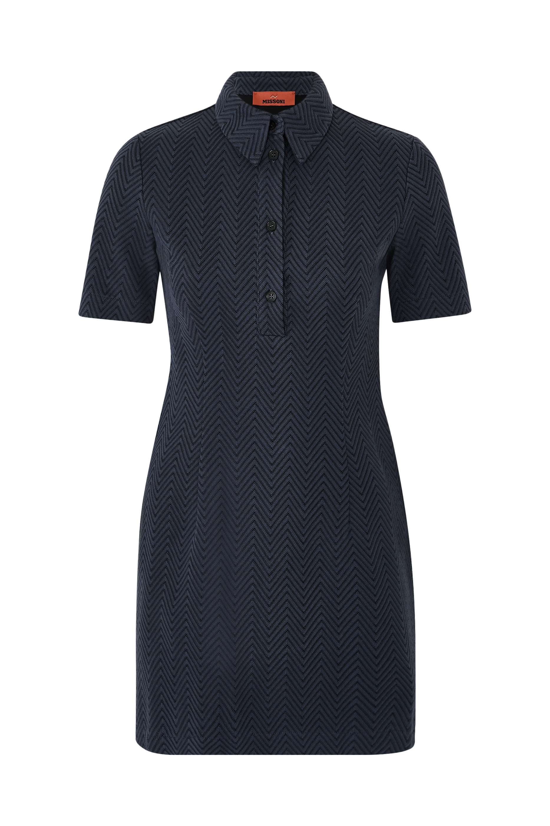 فستان قصير بنمط قميص بولو بنقشة خطوط متعرجة