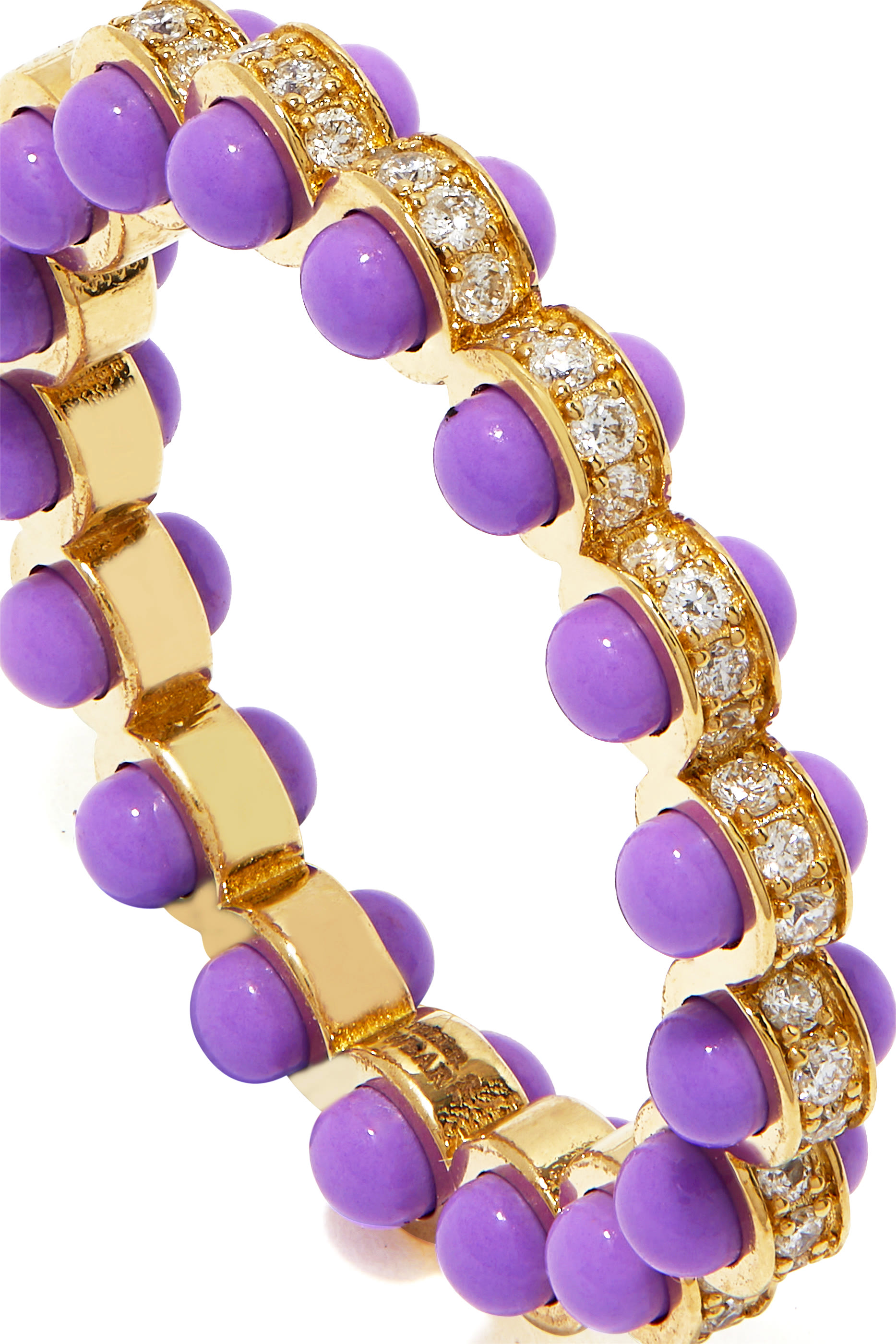 خاتم اتوم بنفسجي مرصع بالماس ذهب أصفر عيار 18