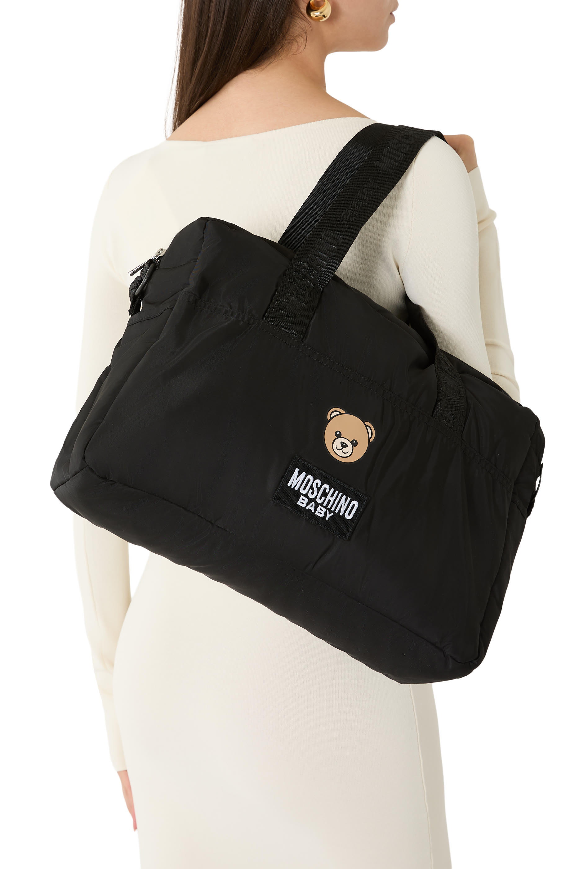 حقيبة أمهات بمفرش تغيير الحفاض مزينة بطبعة الدب تيدي نايلون للأطفال