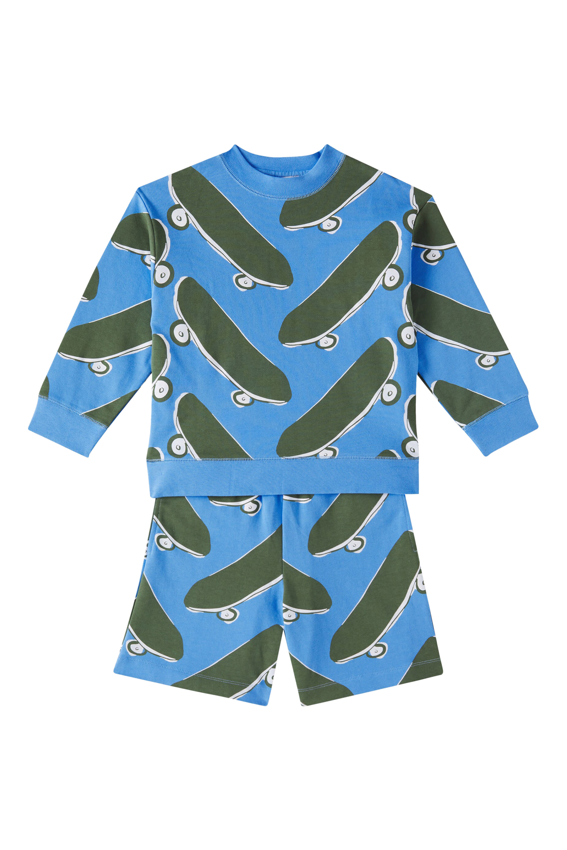 طقم سويت شيرت وشورت بنقشة لوح التزلج للأطفال