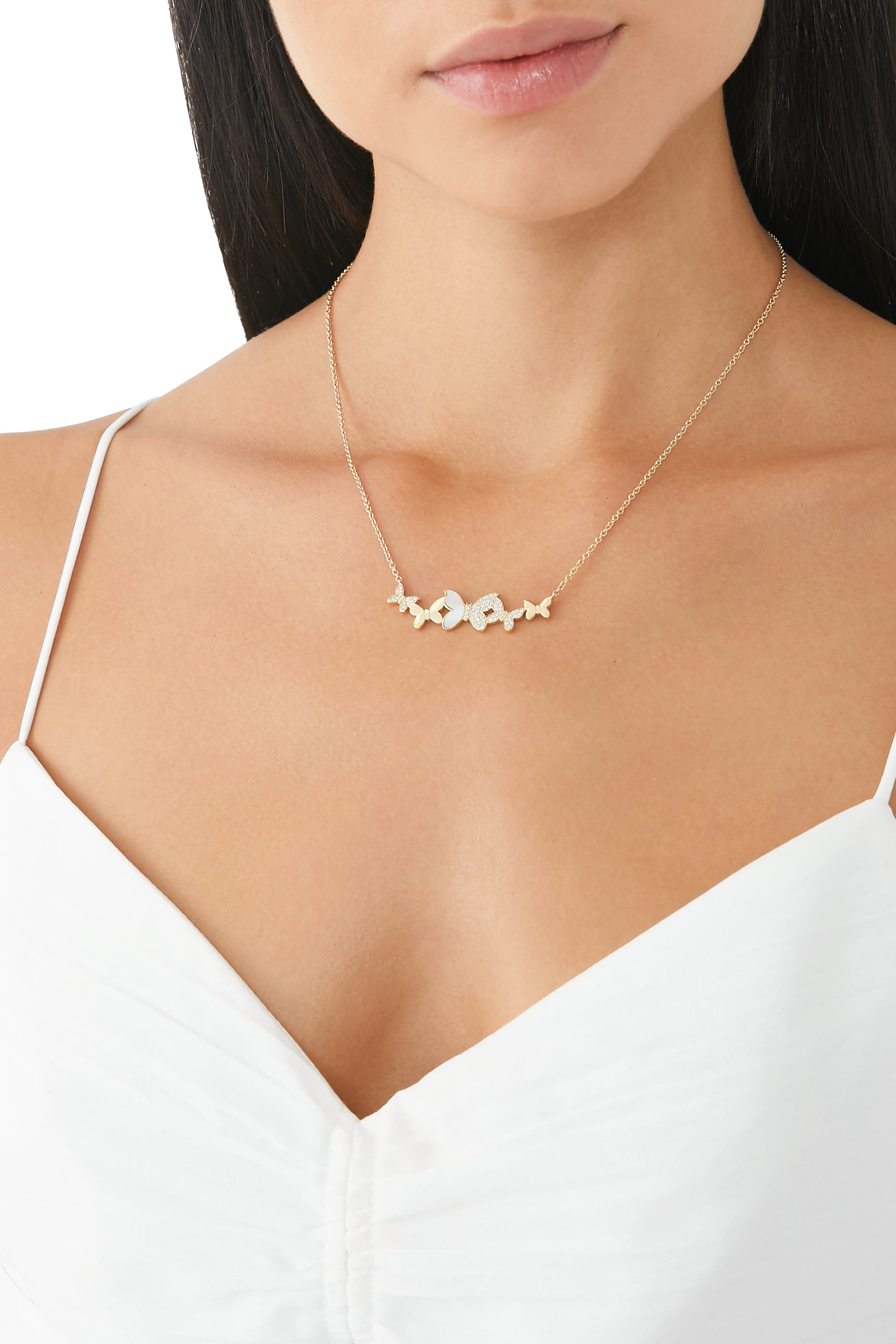 قلادة بدلاية بتصميم فراشات مرصعة بالماس ذهب أصفر عيار 14