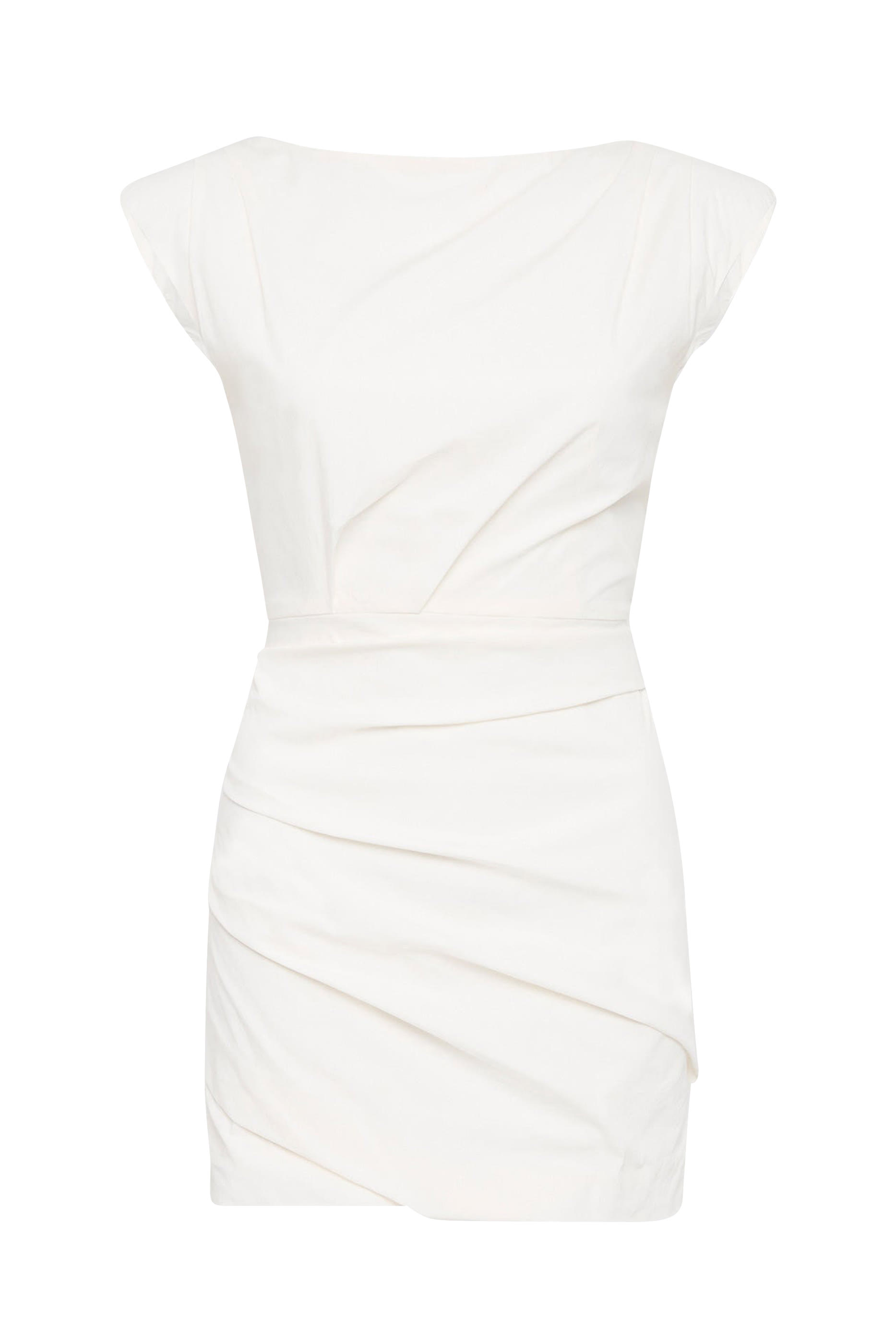 فستان قصير بياقة قارب وطيات