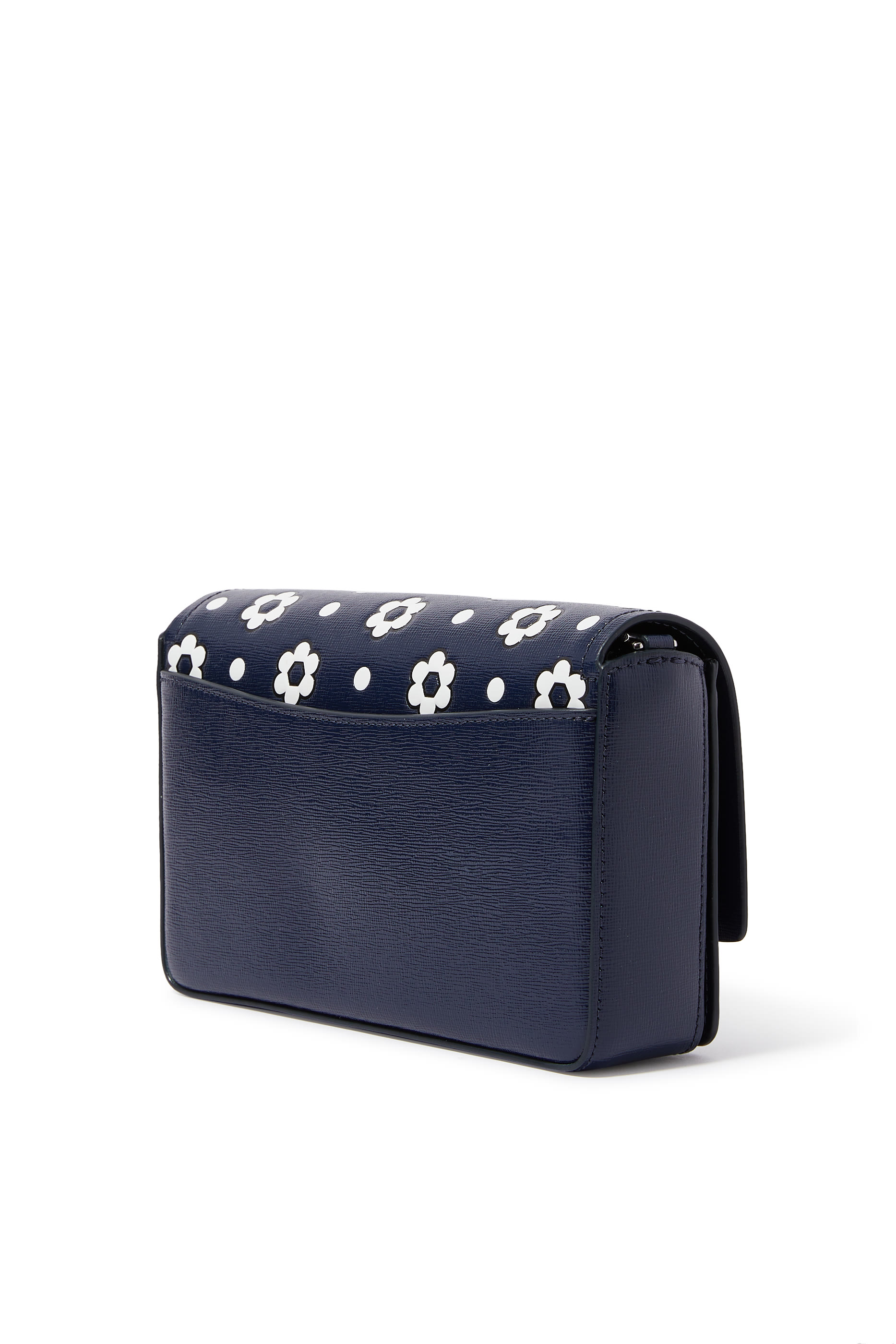 حقيبة كروس بودي مورغان بغطاء قلاب مع سلسلة ونقشة زهور أقحوان ونقاط