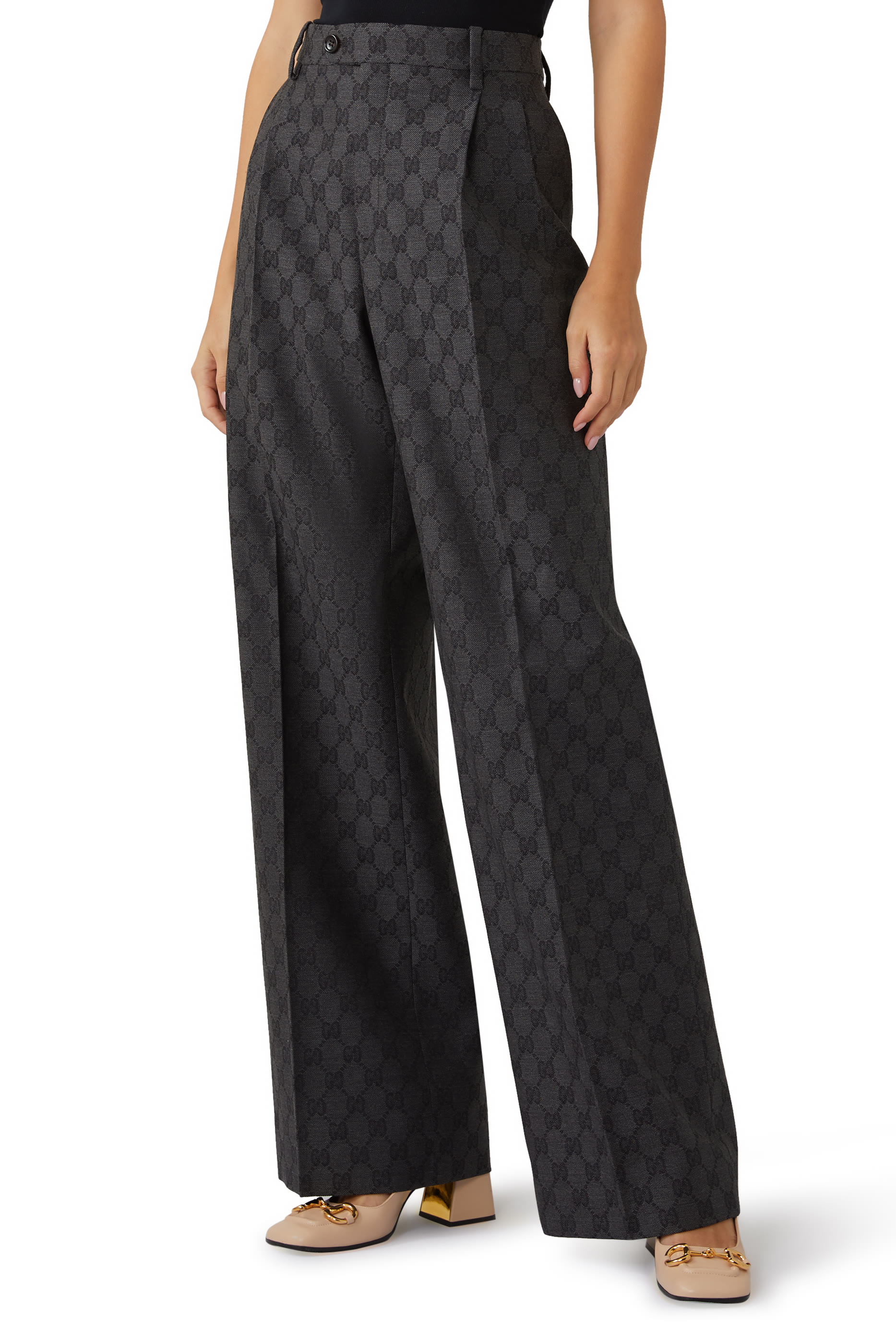 بنطال صوف بنقشة شعار GG