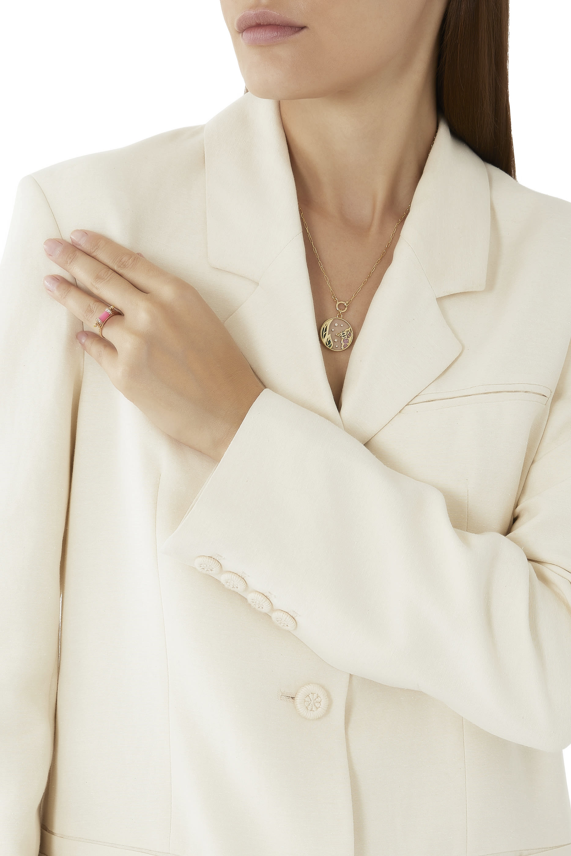 Single Pillar Agate Ring, 18 Rose Gold with Agate & Diamonds