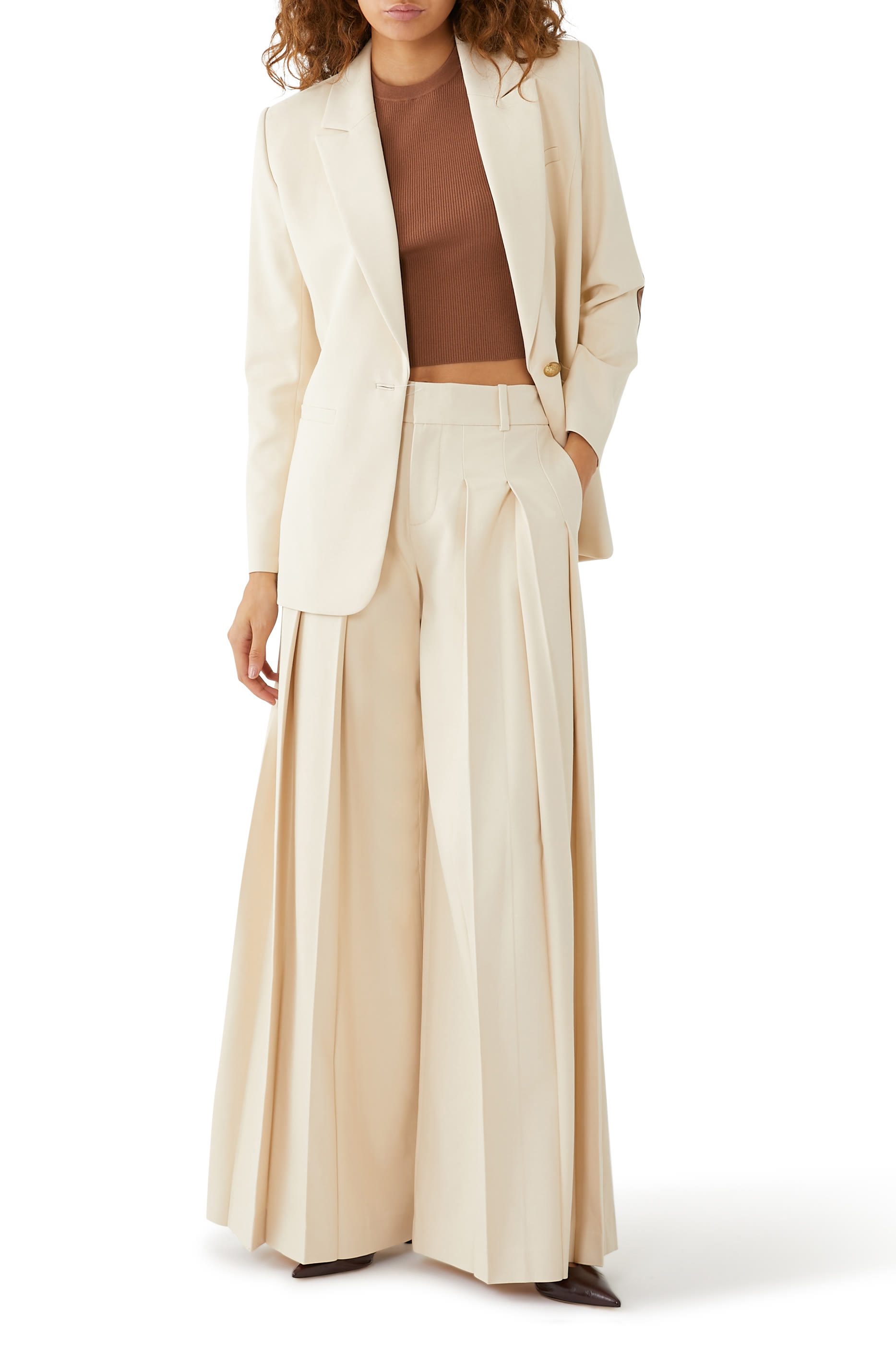 بنطال سيمون بطيات بقصة ساق واسعة وخصر مرتفع