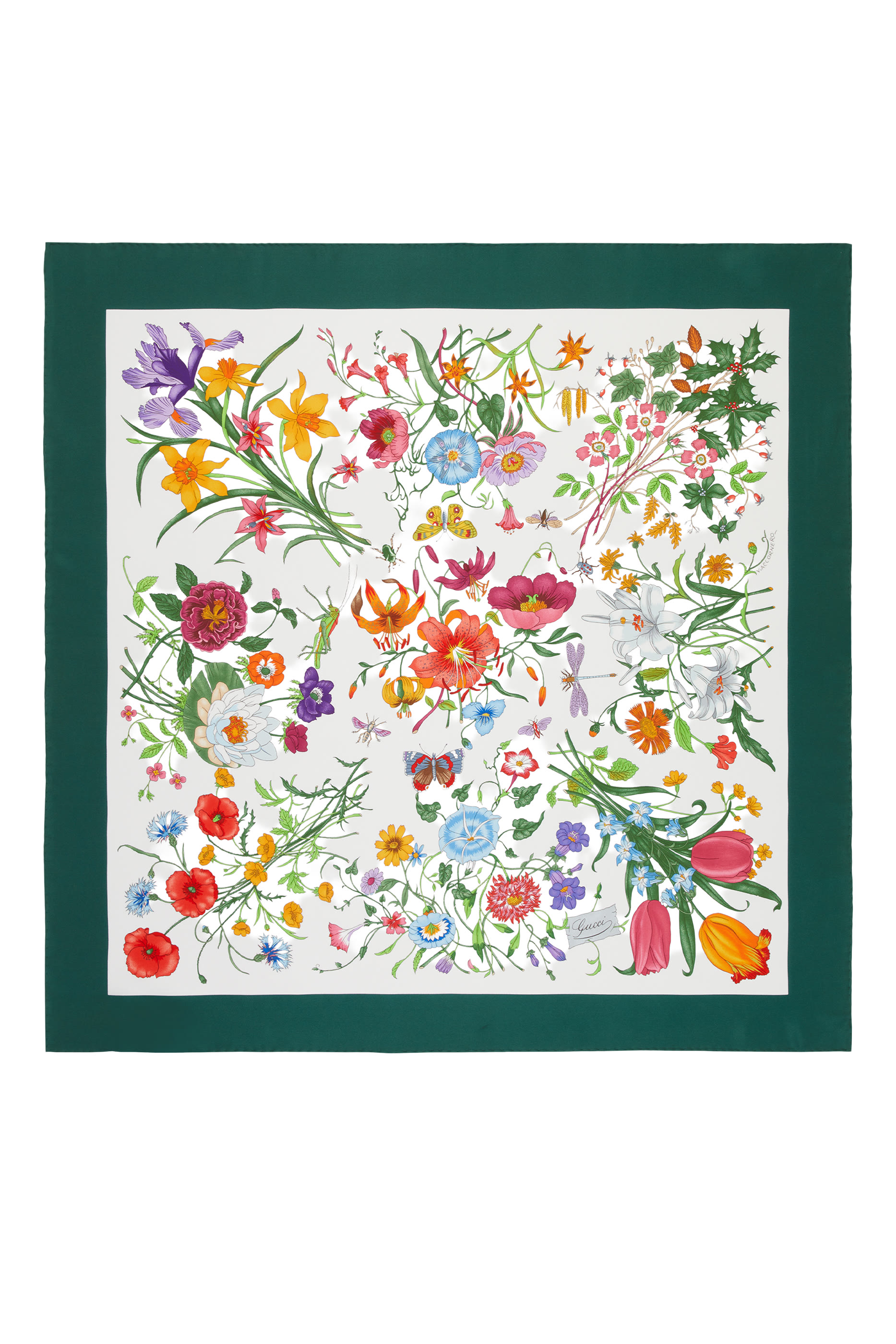 وشاح بطبعة ازهار حرير تويل بتصميم مربع