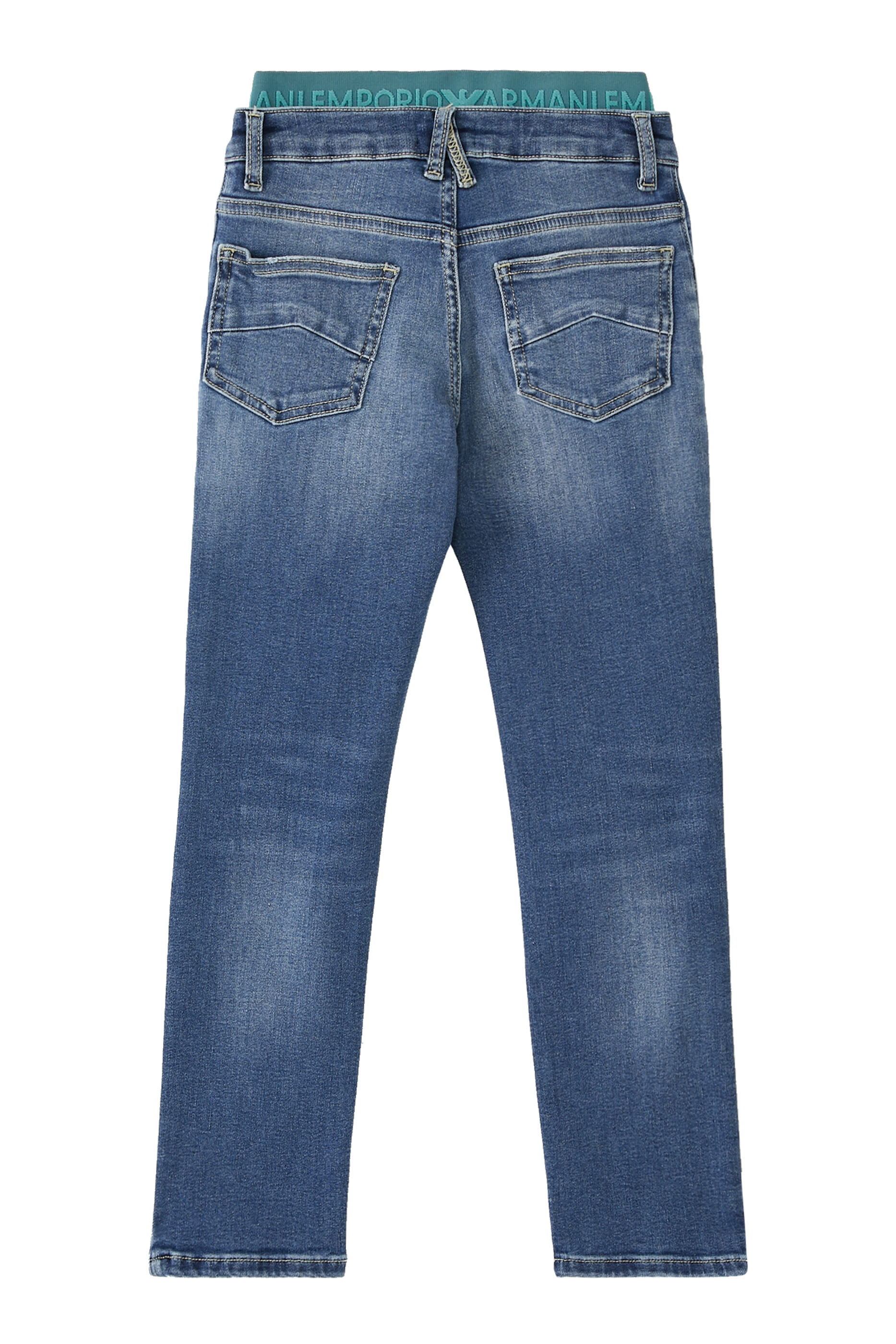 بنطال جينز بحزام خصر بشعار الماركة للأطفال