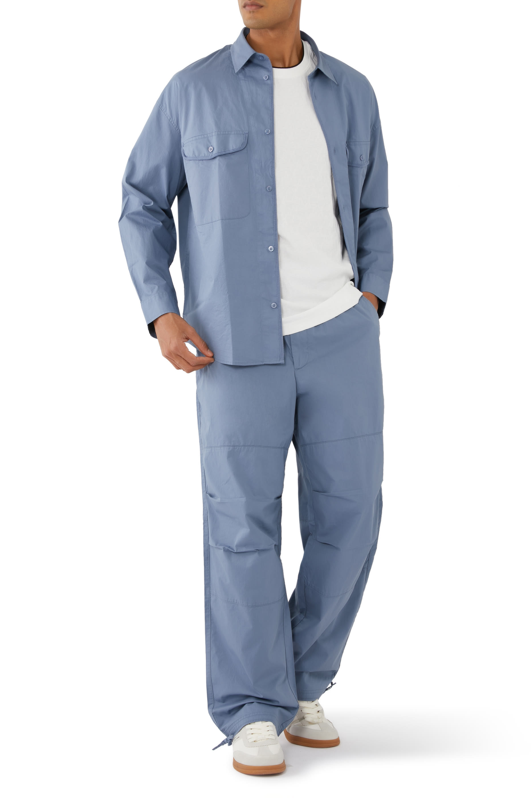 بنطال قطن تويل بقصة واسعة ورباط تضييق