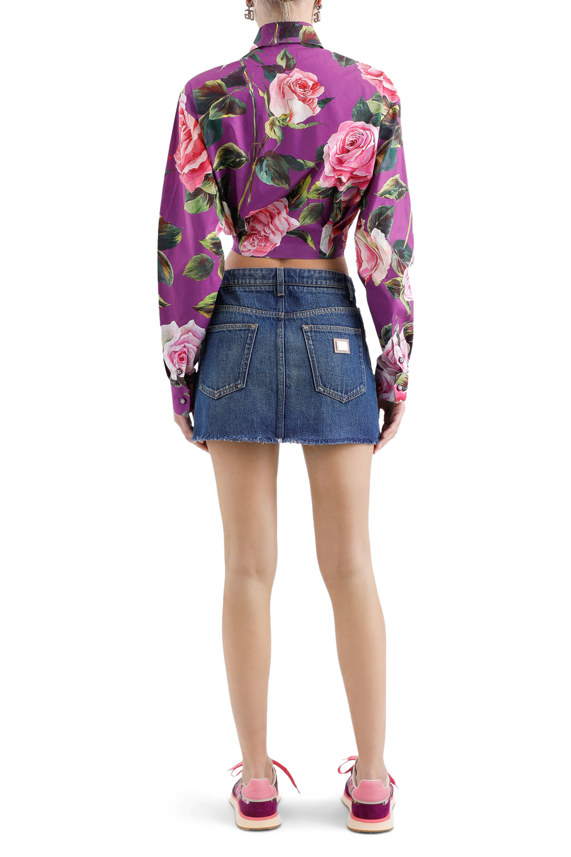 قميص بطبعة زهور وربطة فيونكة قطن