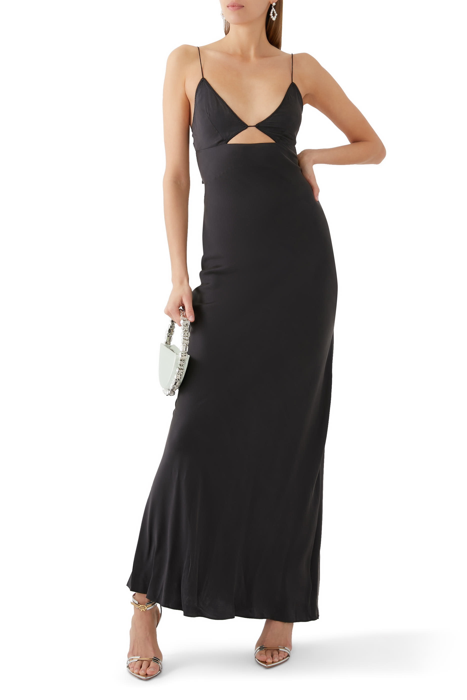 فستان سهل الإرتداء بحمالة صدر وقصة مائلة حرير