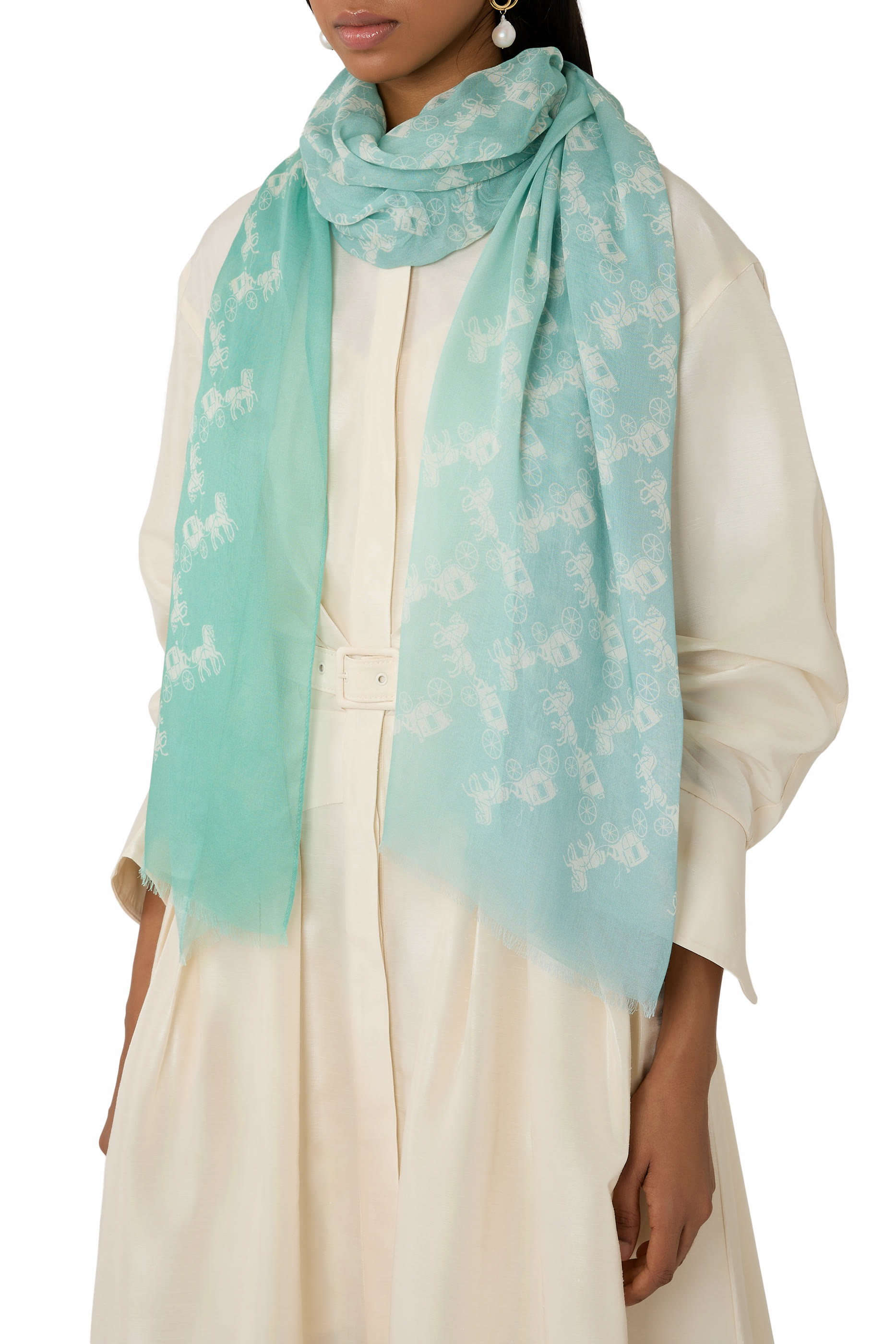 وشاح بنقشة العربة والحصان مزيج صوف