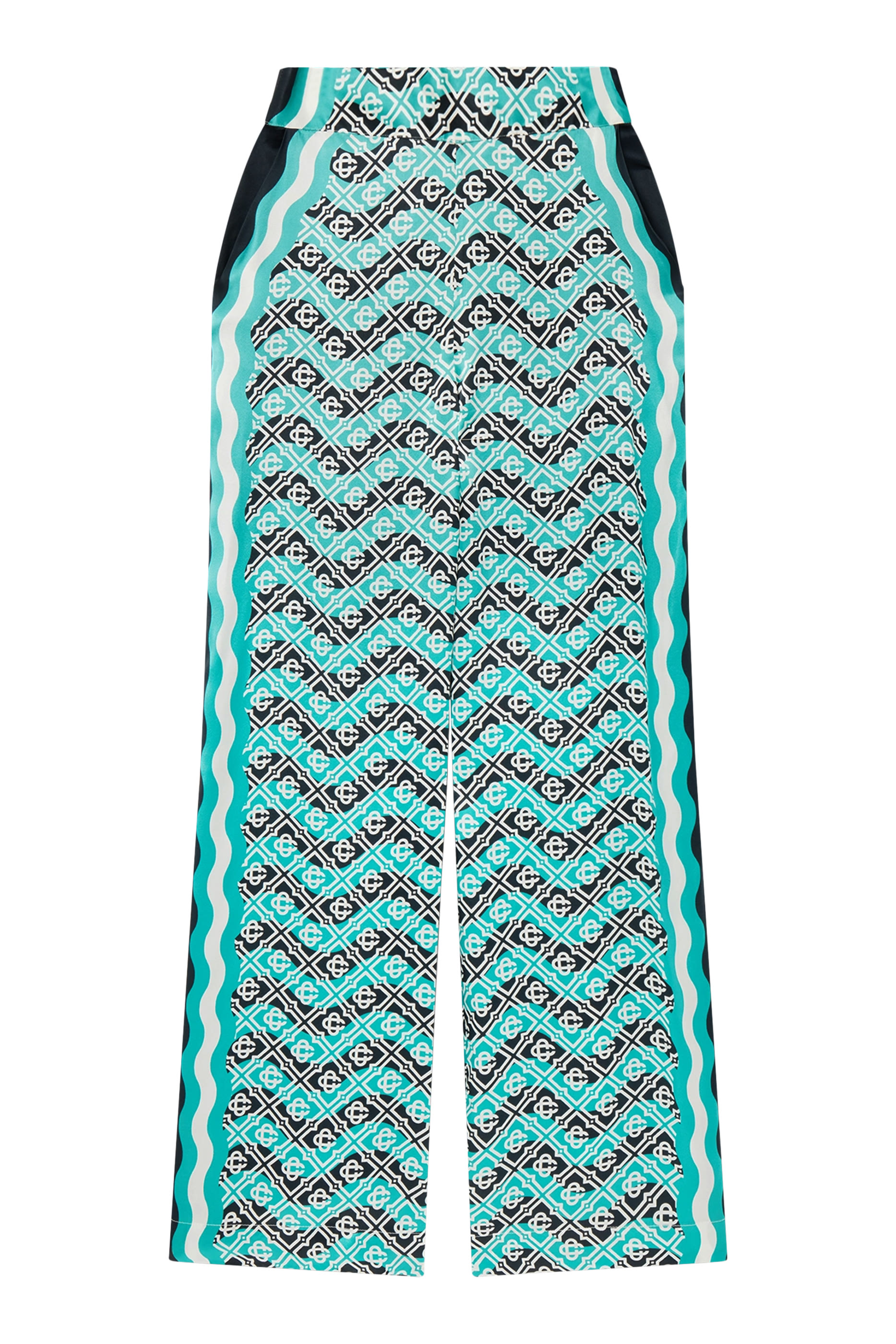 بنطال بنقشة متموجة وحروف شعار الماركة حرير