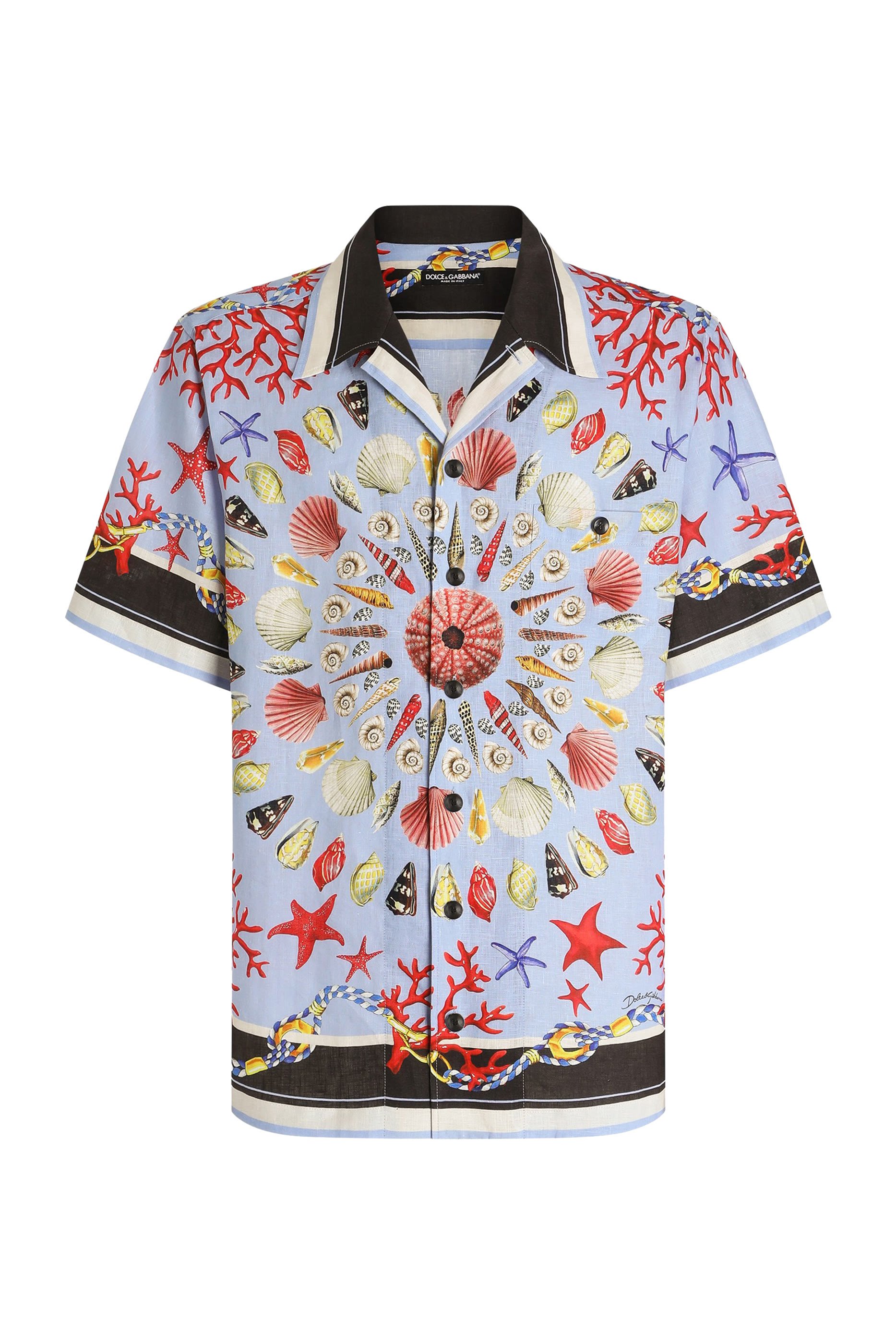 قميص هاواي بنقشة صدف قماش قنب وكتان