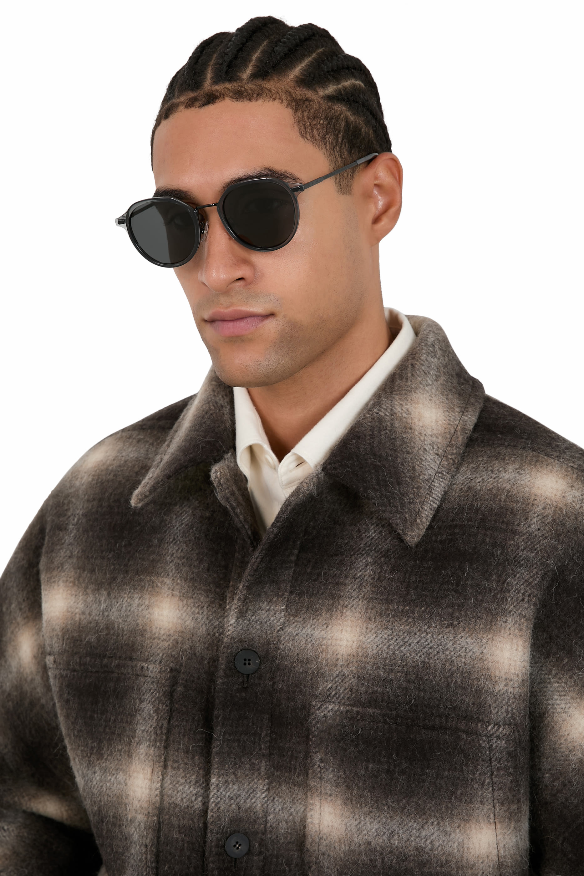 نظارة شمسية بإطار دائري معدني وذراعين بتصميم متقاطع