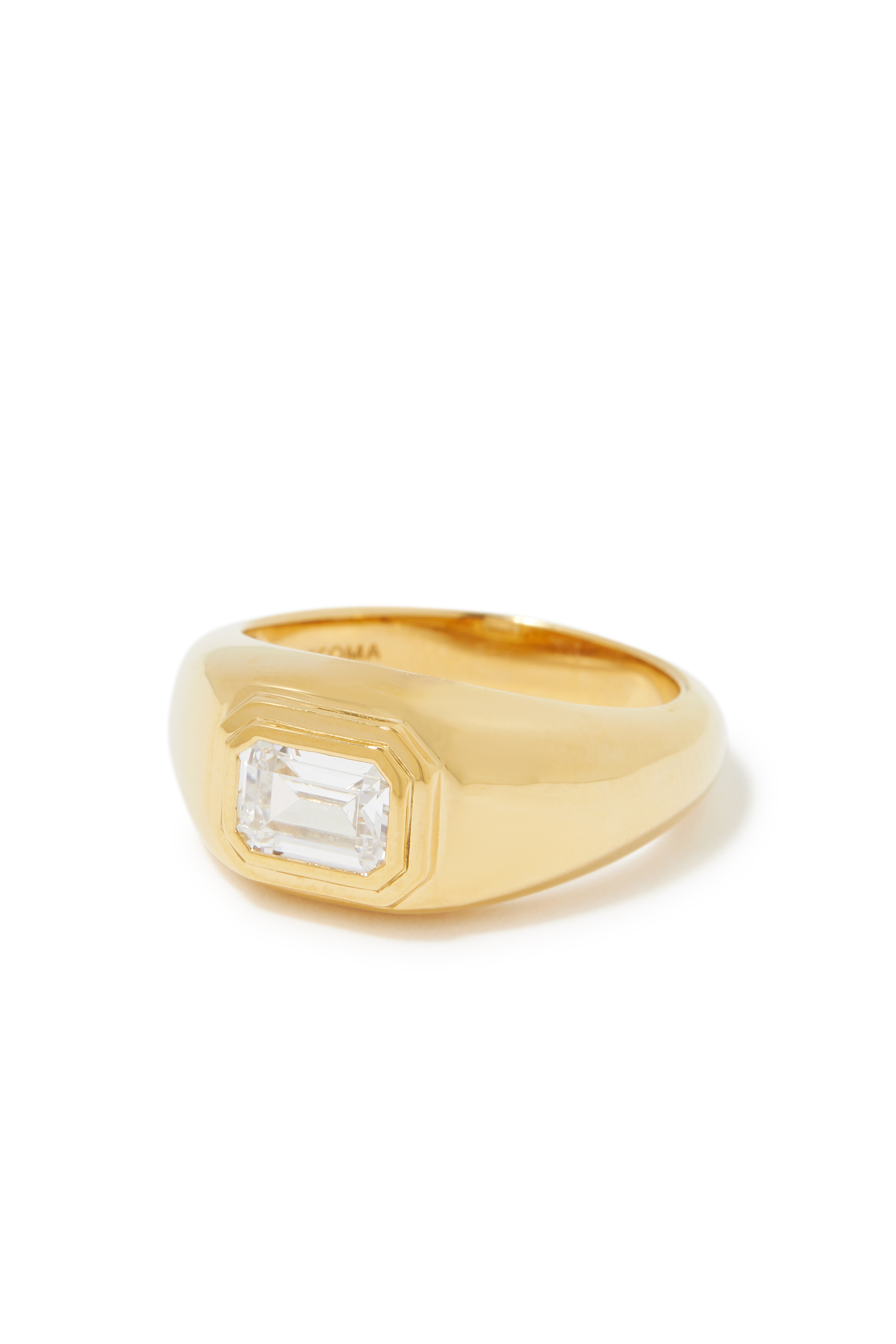 خاتم مقبب ستيتمنت فضة إسترلينية مطلية بذهب عيار 18