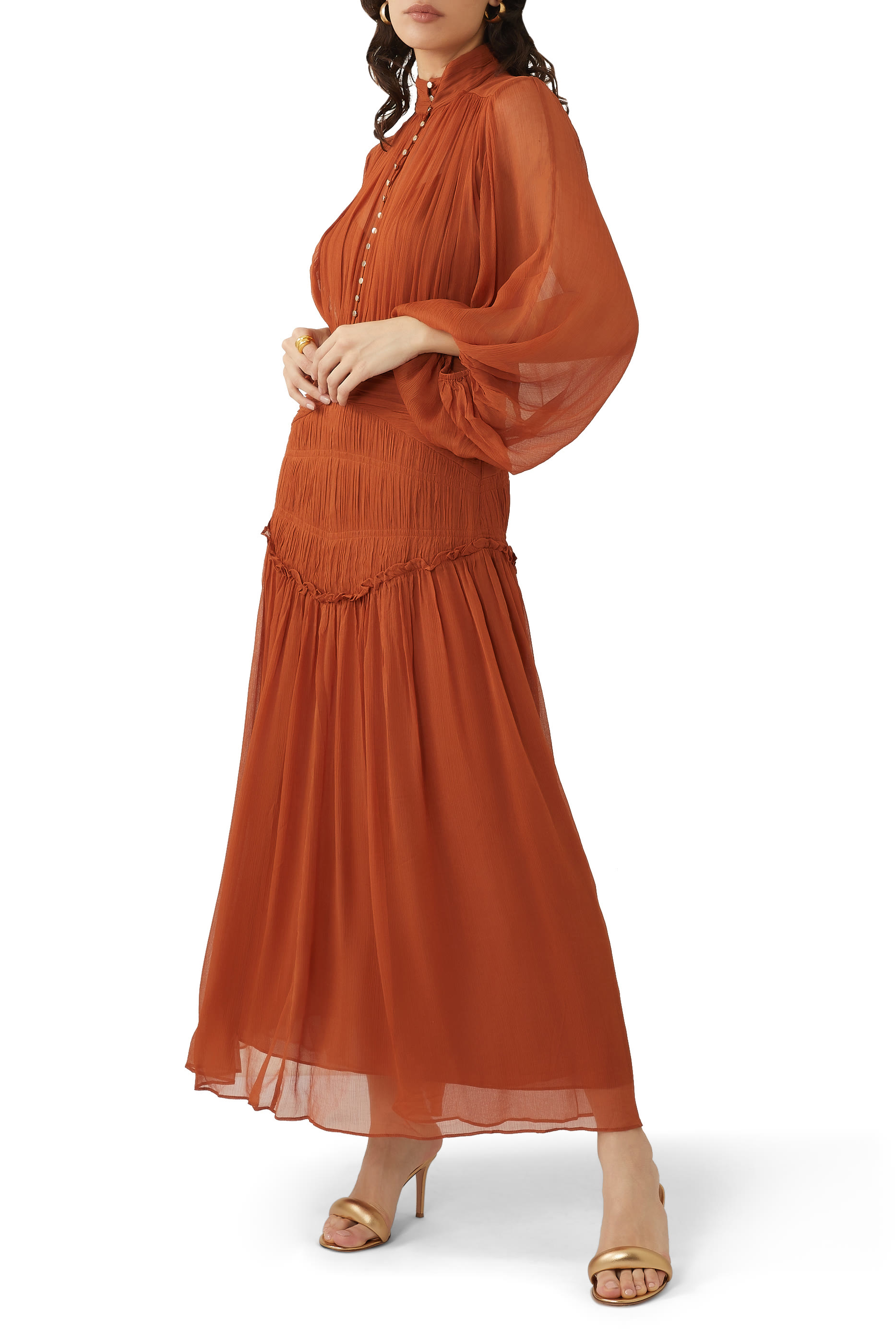 فستان نيومي متوسط الطول بأزرار إغلاق