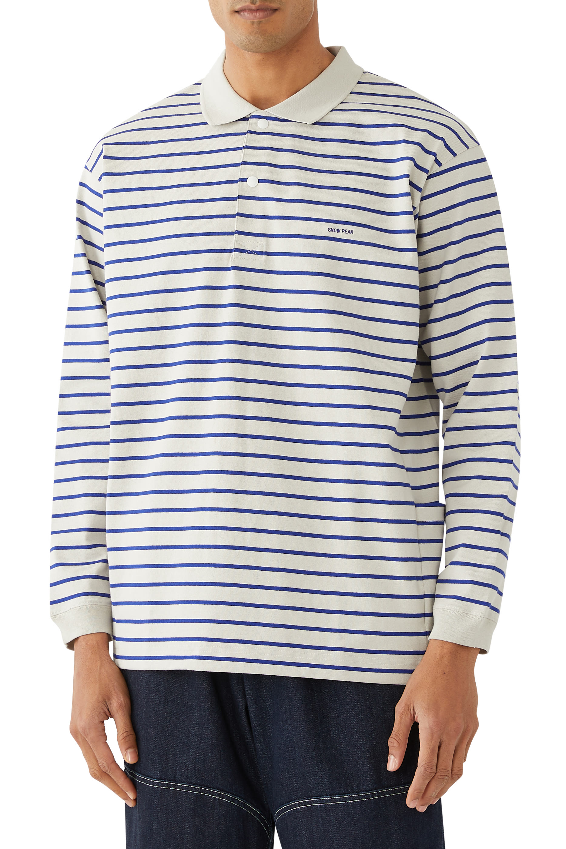 قميص بولو بأكمام طويلة وحواف مغايرة قطن ثقيل