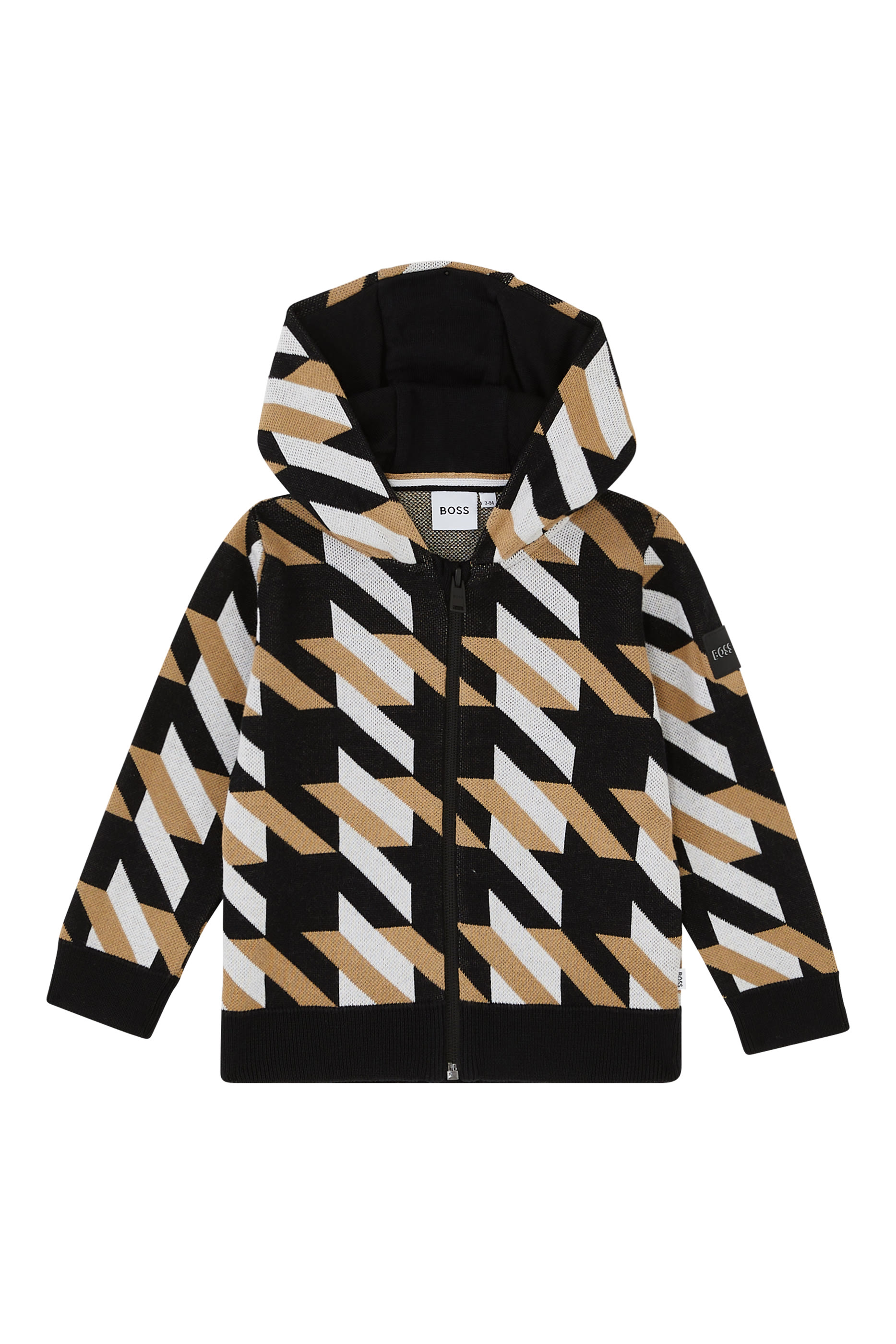 هودي منسوج للأطفال بنقشة حرف شعار الماركة