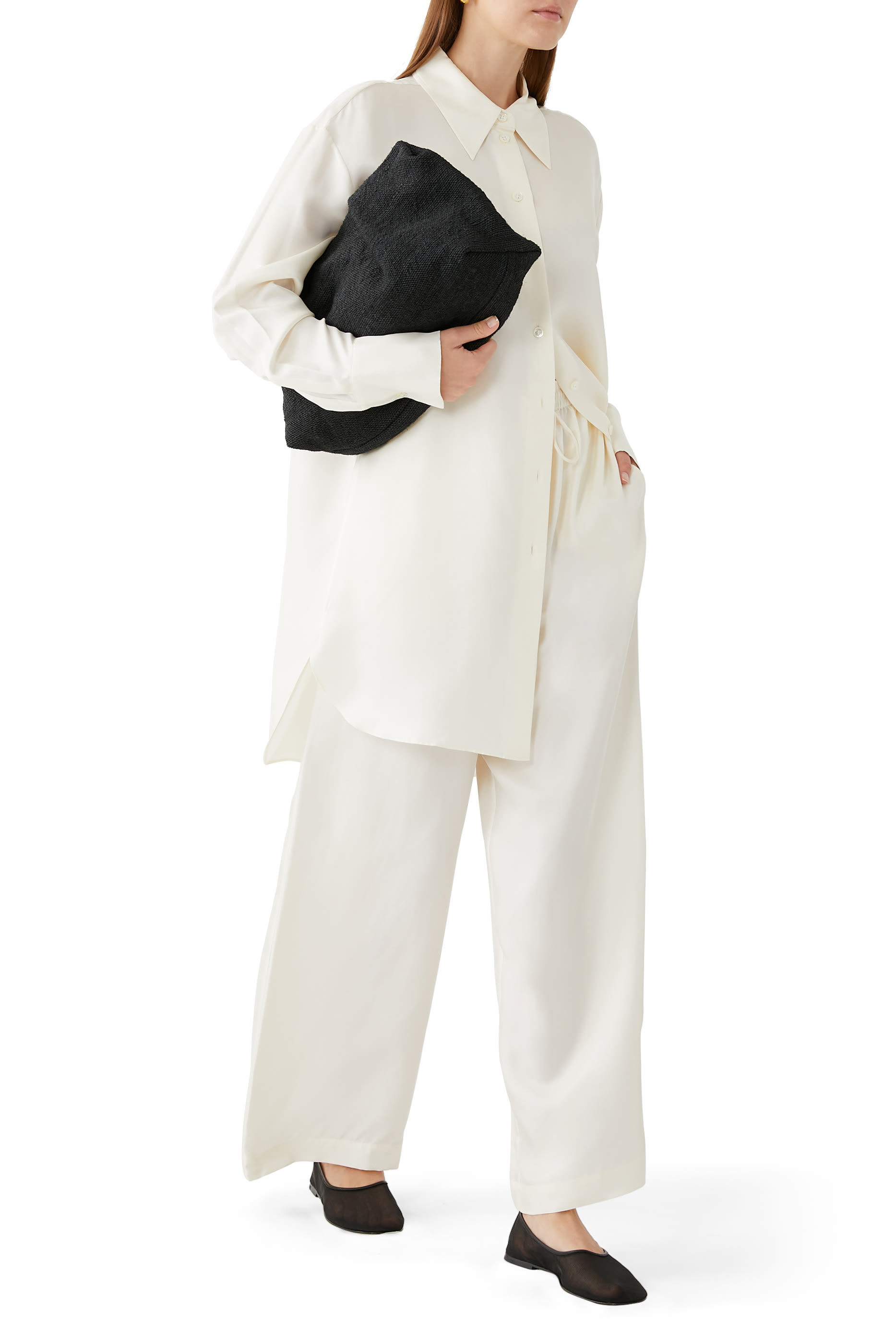 بنطال بقصة ساق واسعة حرير