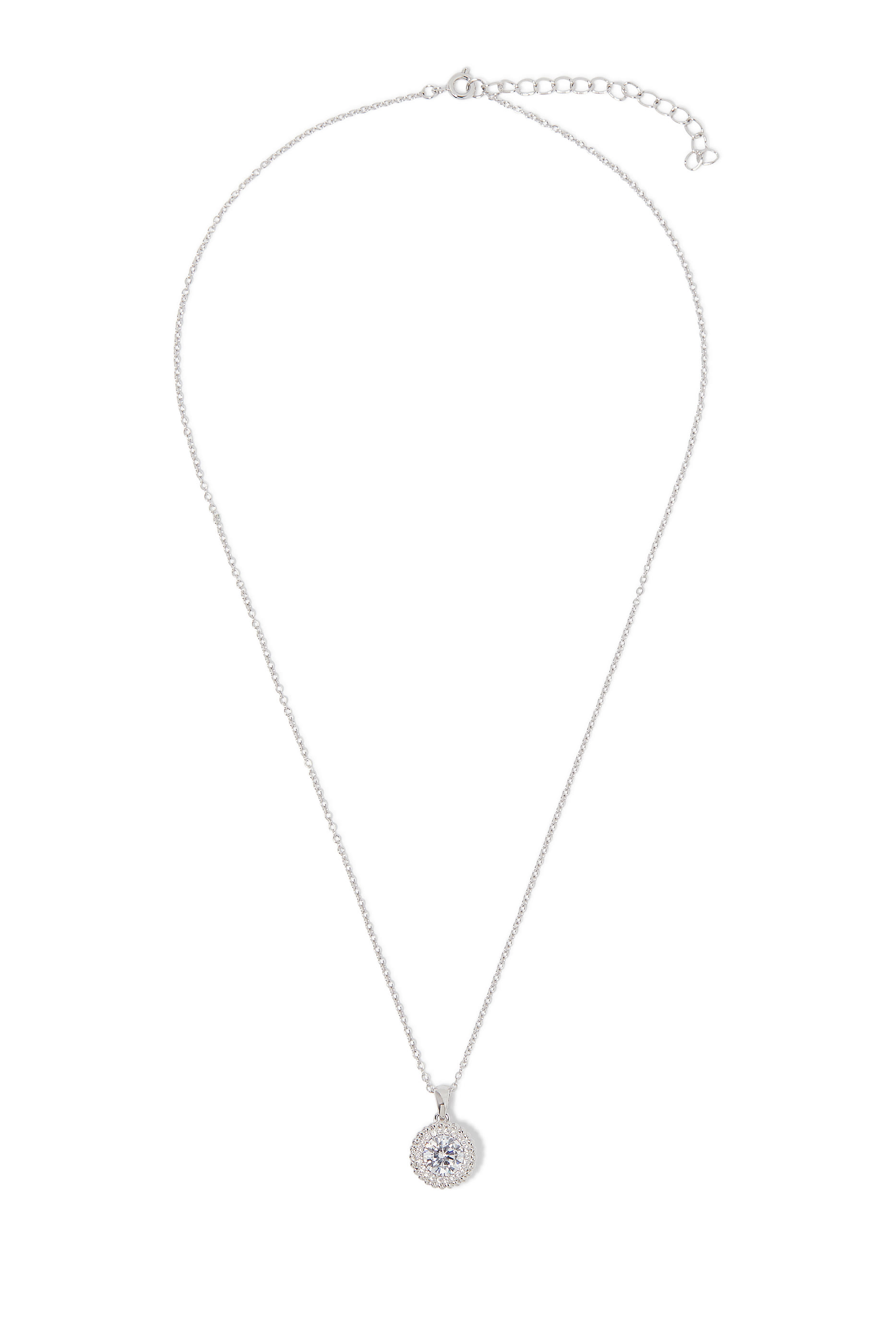 قلادة بحلية مستديرة مرصعة بأحجار زركونيا مكعبة، نحاس مطلي بالروديوم