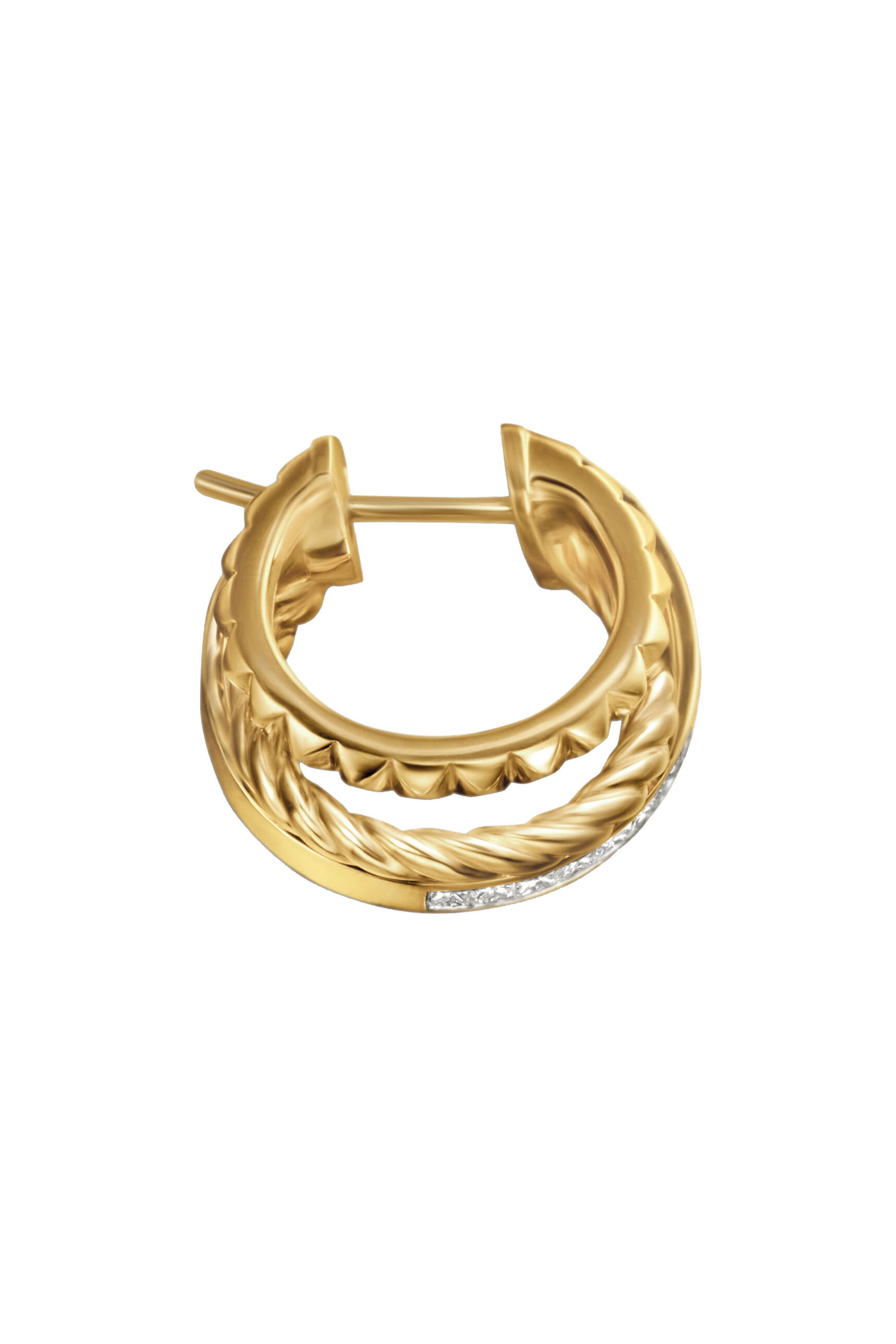 أقراط دائرية بثلاث حلقات بتصميم متقاطع مرصعة بالماس ذهب أصفر عيار 18