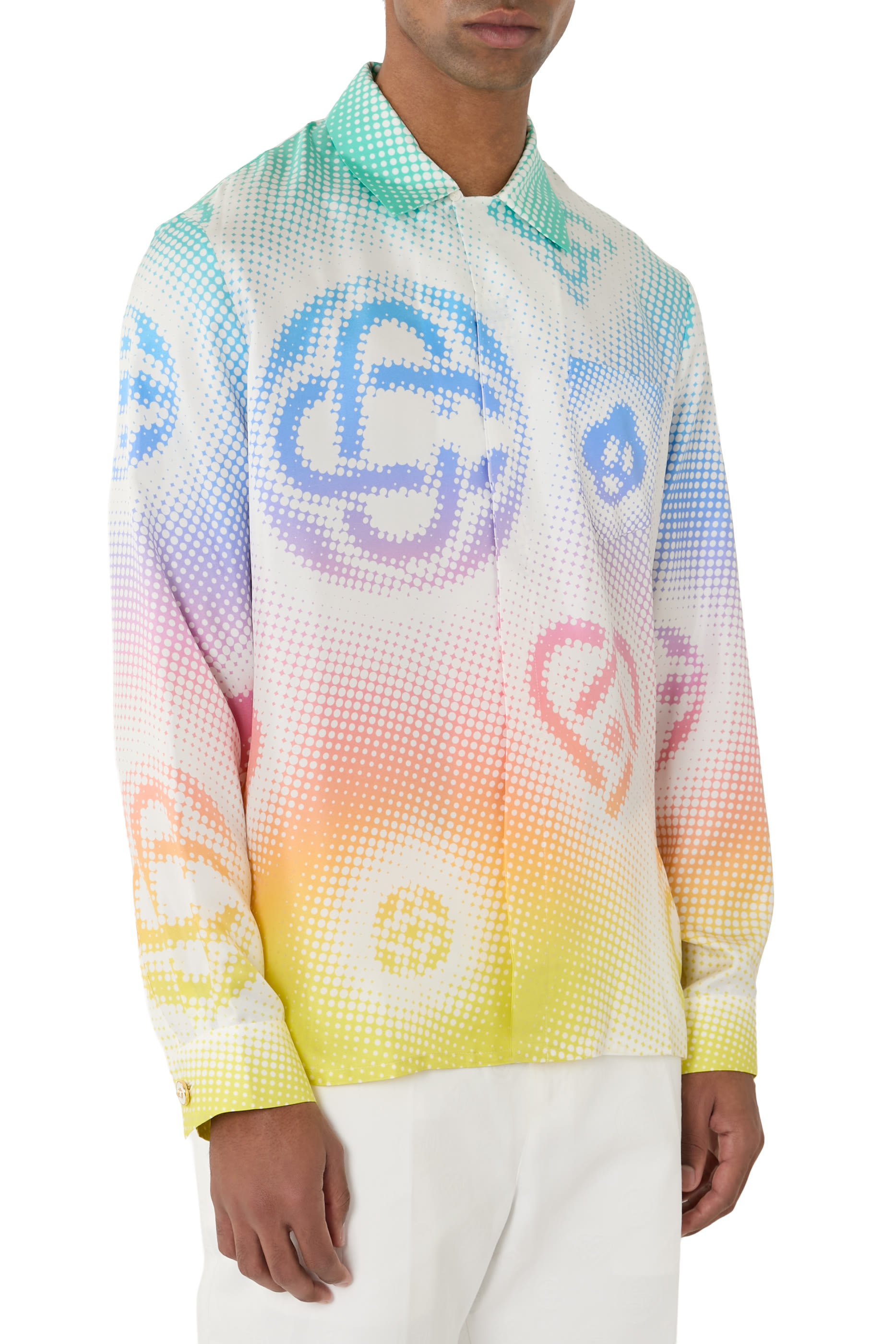 Halftone Logo Long Sleeves Silk Shirt