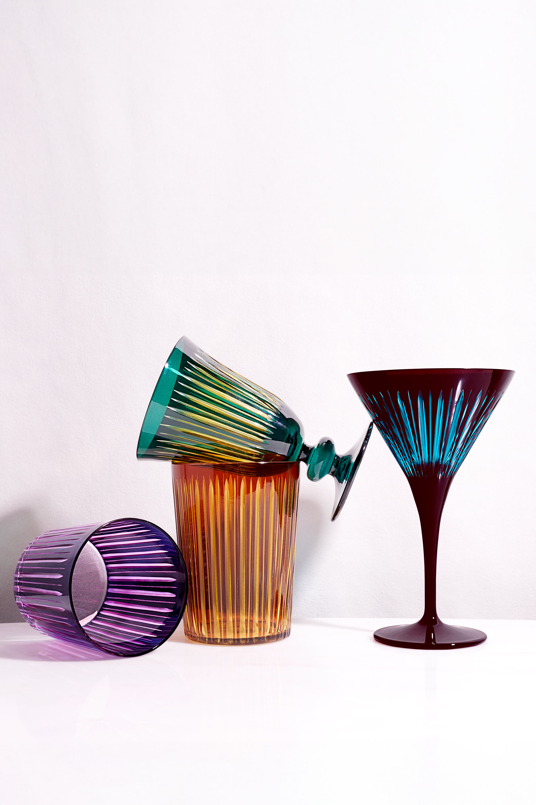 طقم كؤوس بريزم امبر مزدوج بتصميم كلاسيكي، 4 قطع