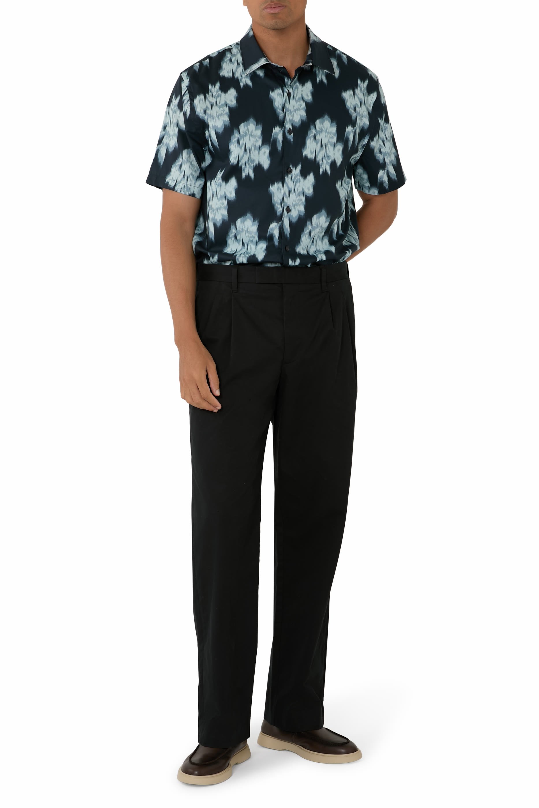 Blurred Roses Short Sleeves French Placket Shirt