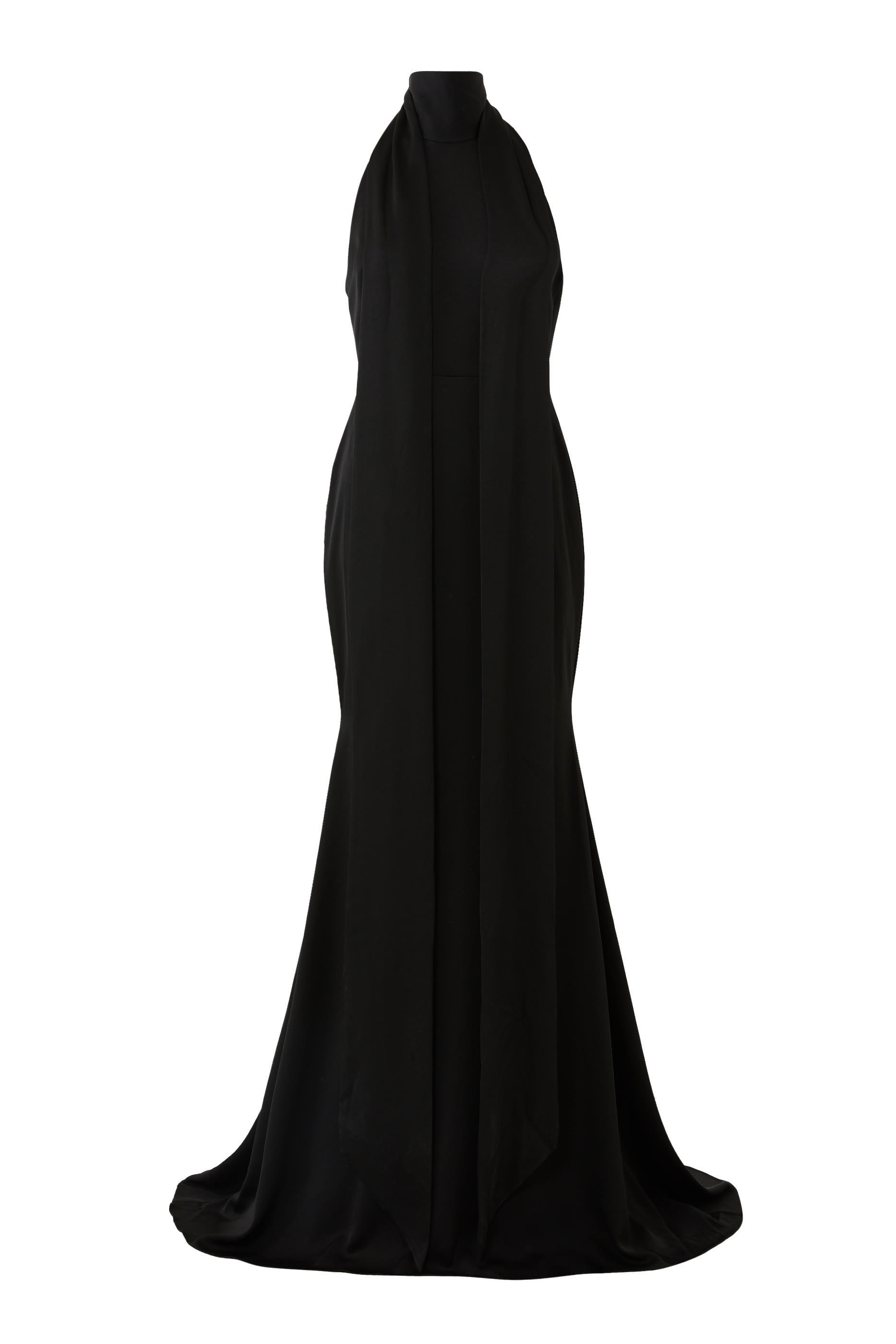 فستان سهرة بوشاح حول الرقبة ساتان كريب