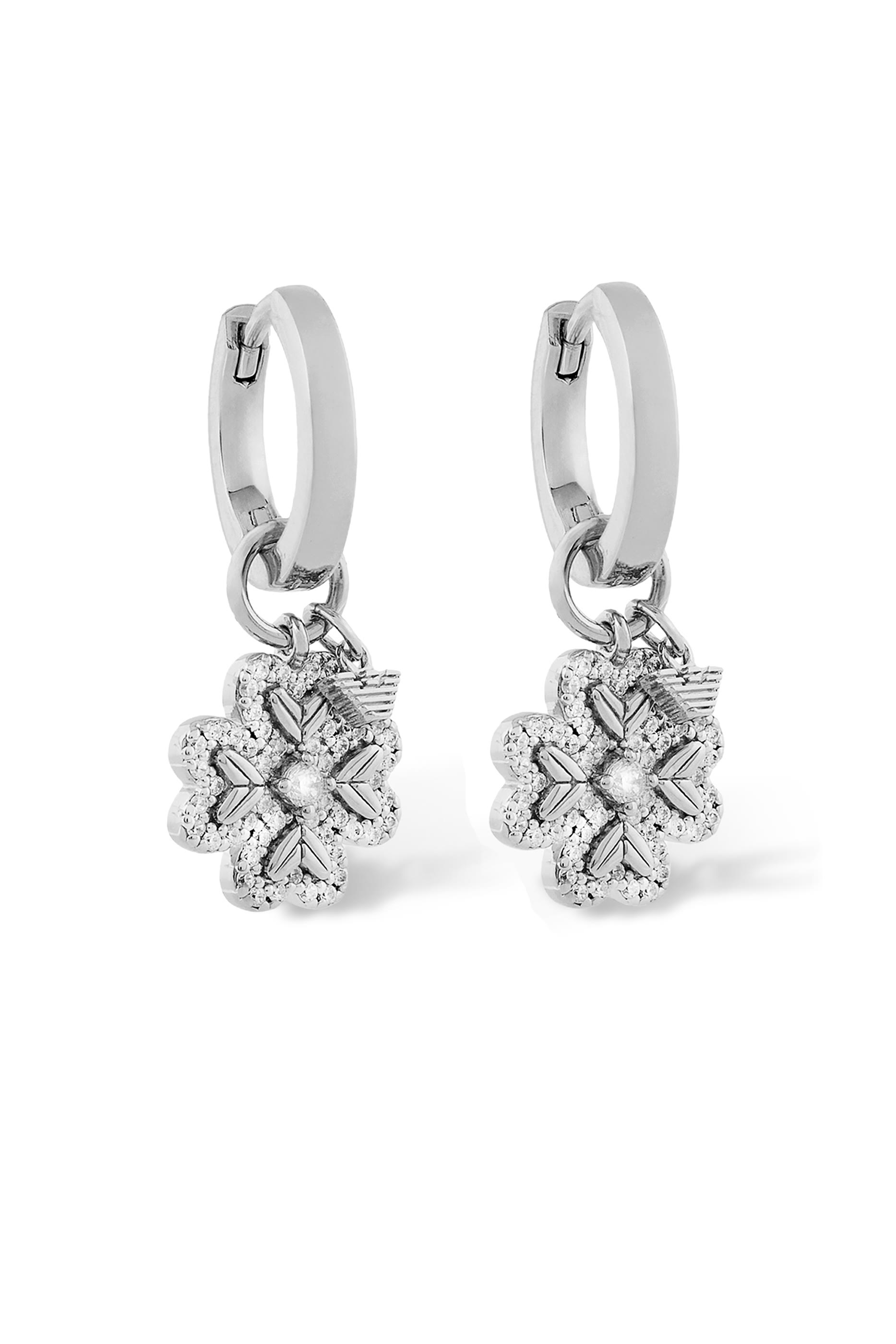 أقراط دائرية بحلية بتصميم برسيم بأربع أوراق، فضة إسترلينية