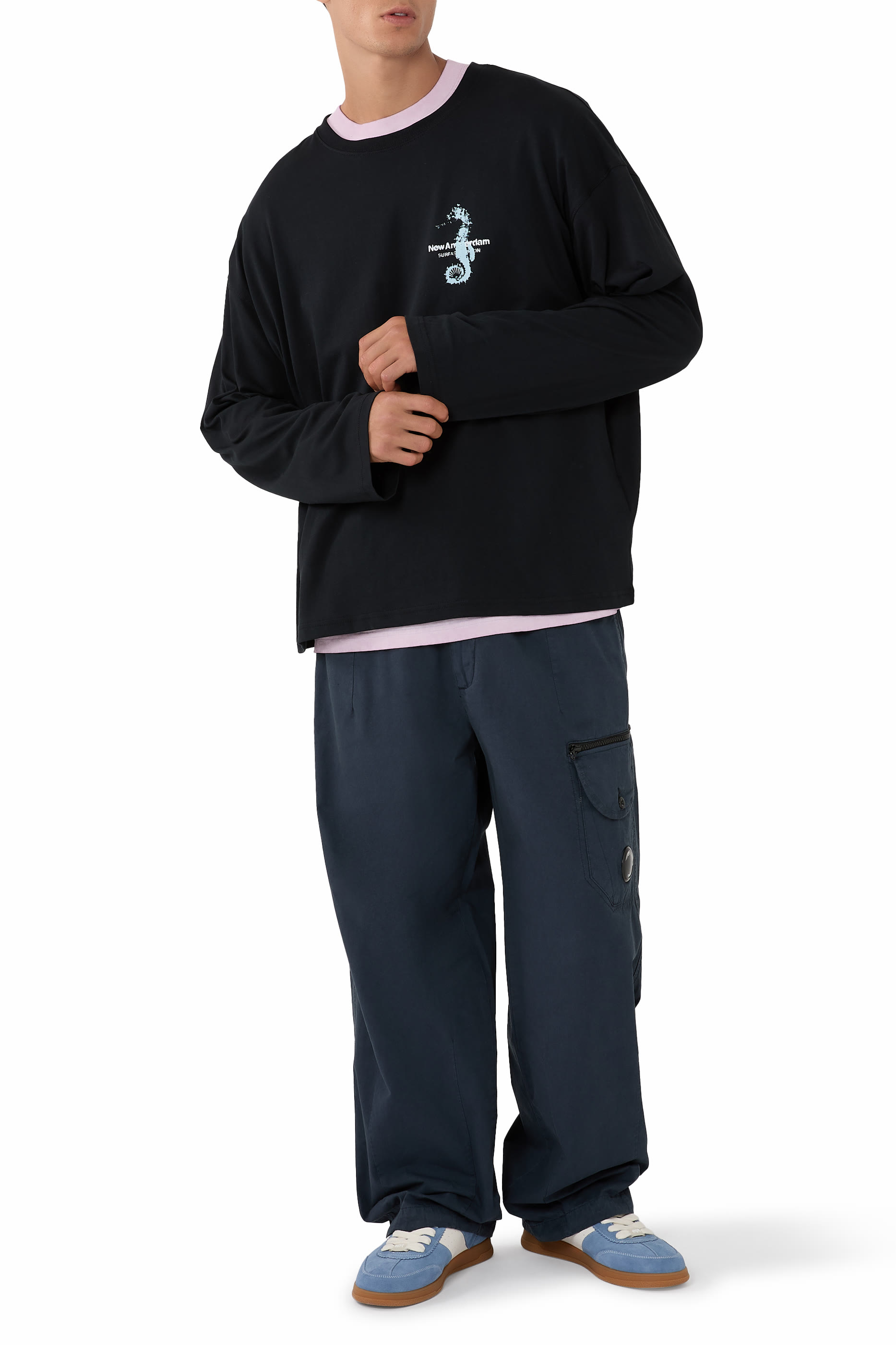 بنطال كارجو ميكروريبس بقصة مربعة وحلية بتصميم عدسة