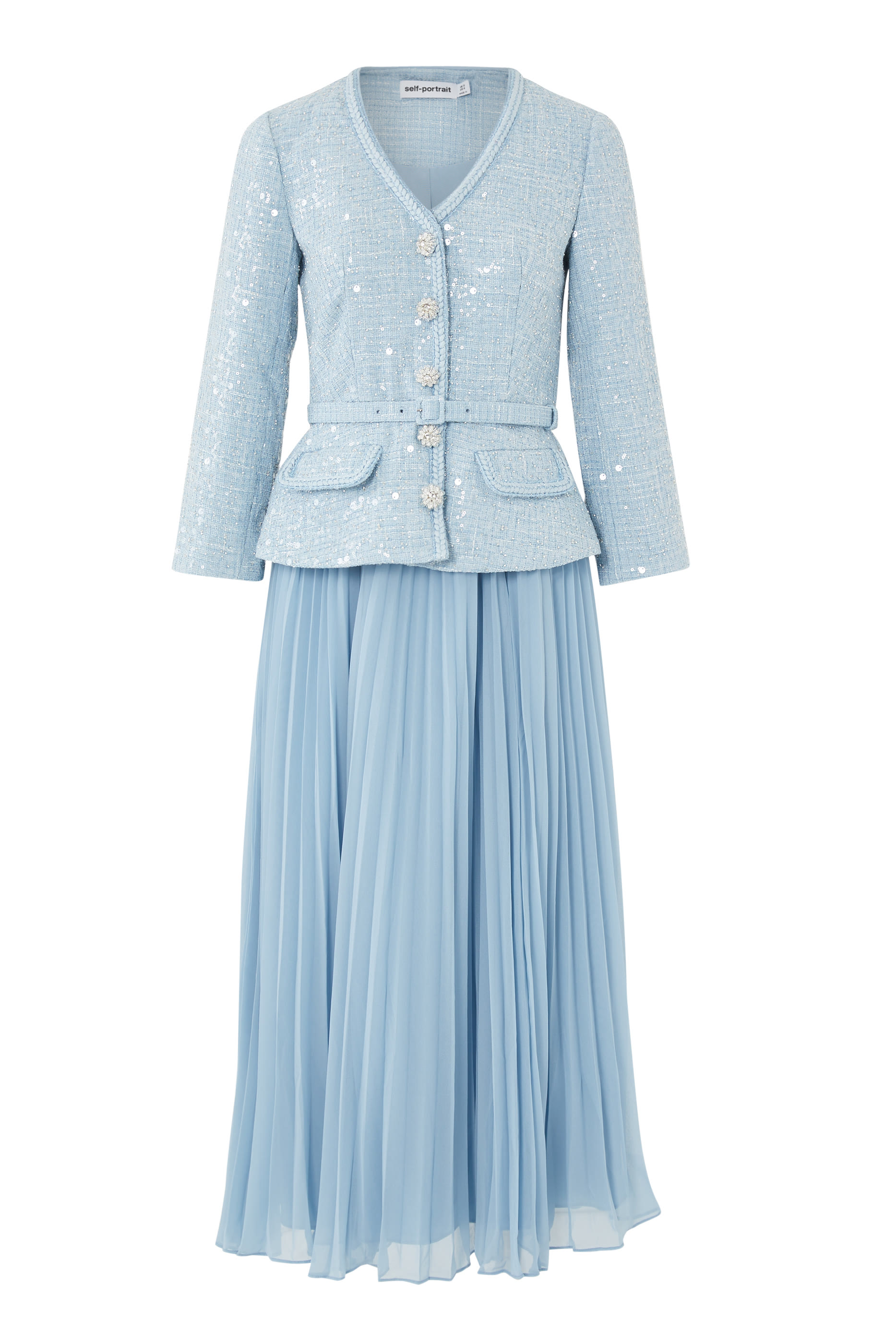 فستان بوكليه بقصة مناسبة للجسم متوسطة الطول مطرز بالترتر