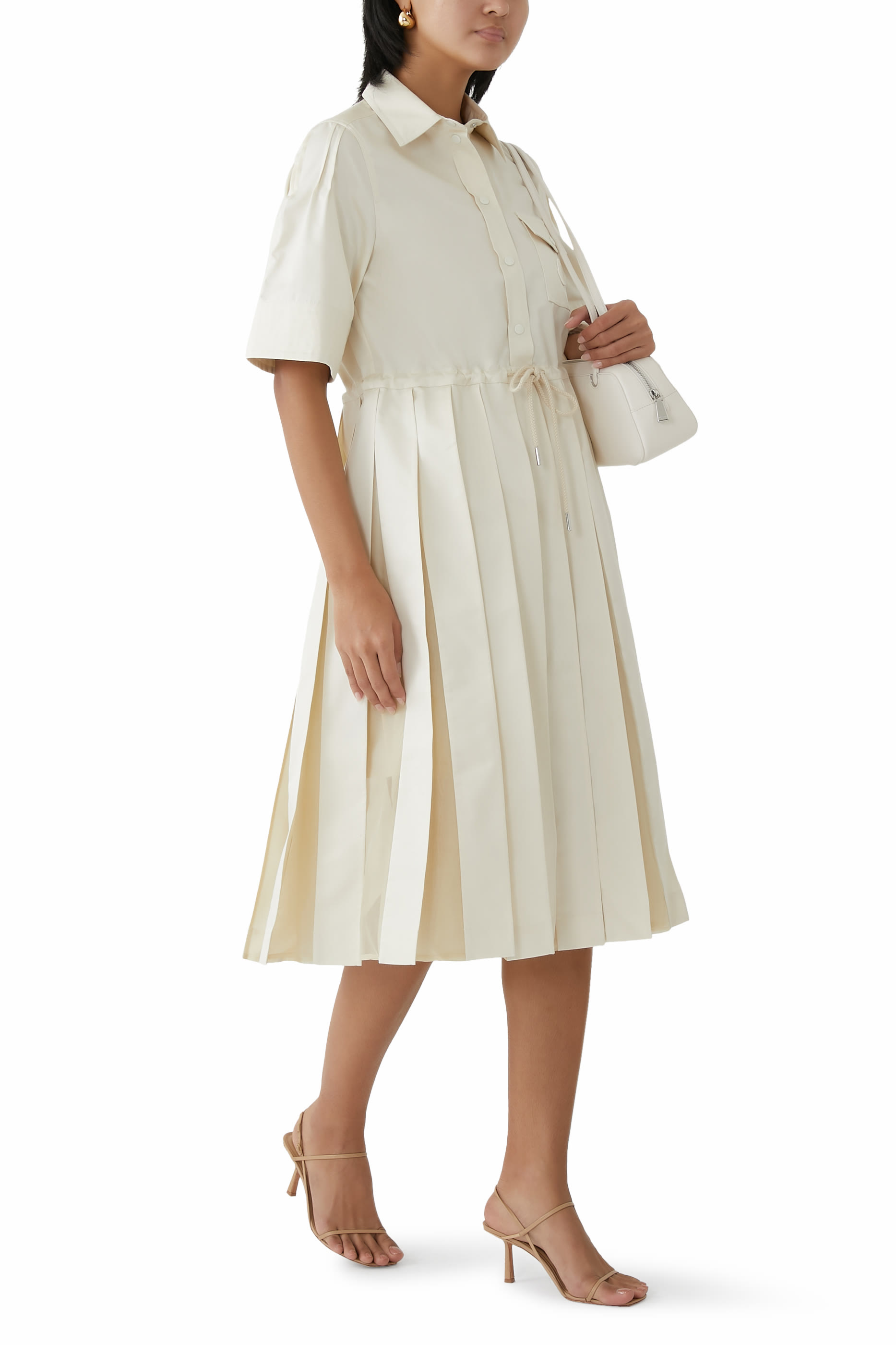 فستان بتصميم قميص متوسط الطول قطن وحرير