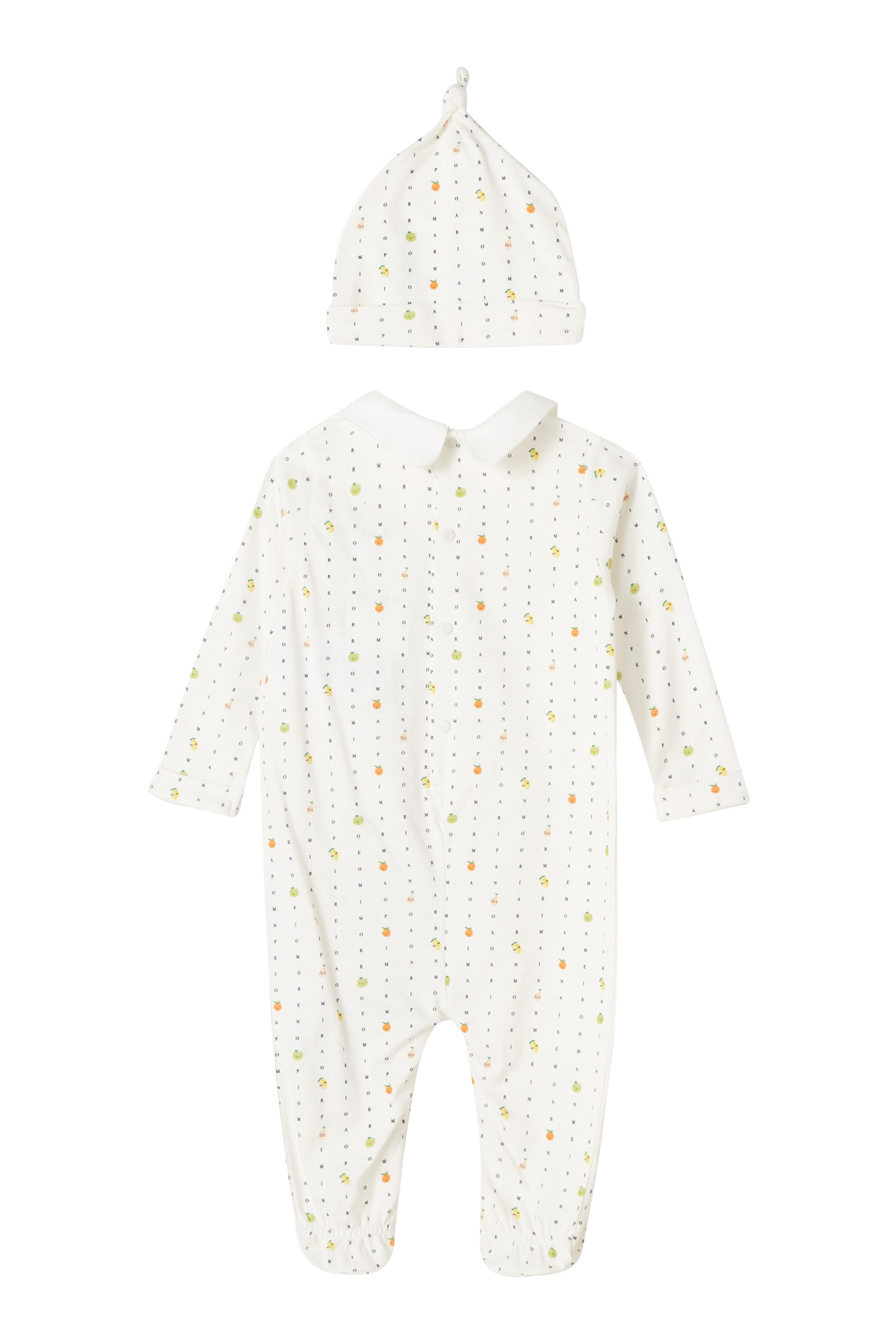 طقم لباس قطعة واحدة وقبعة بيني بنقشة شعار الماركة للأطفال