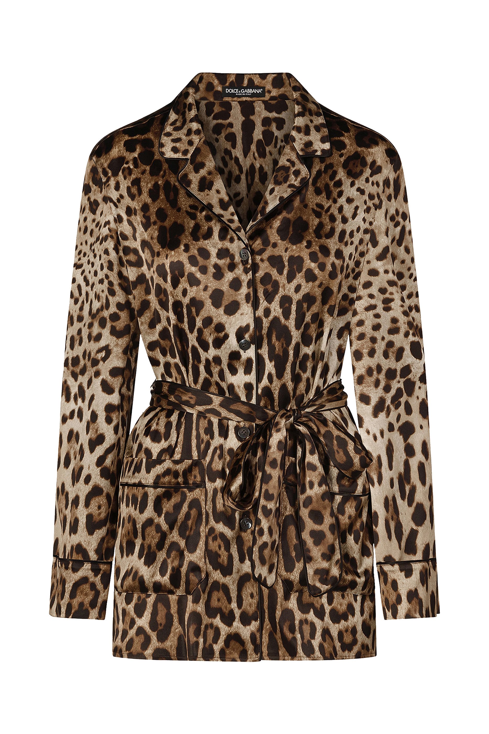 قميص بيجامة بنقشة جلد الفهد ساتان