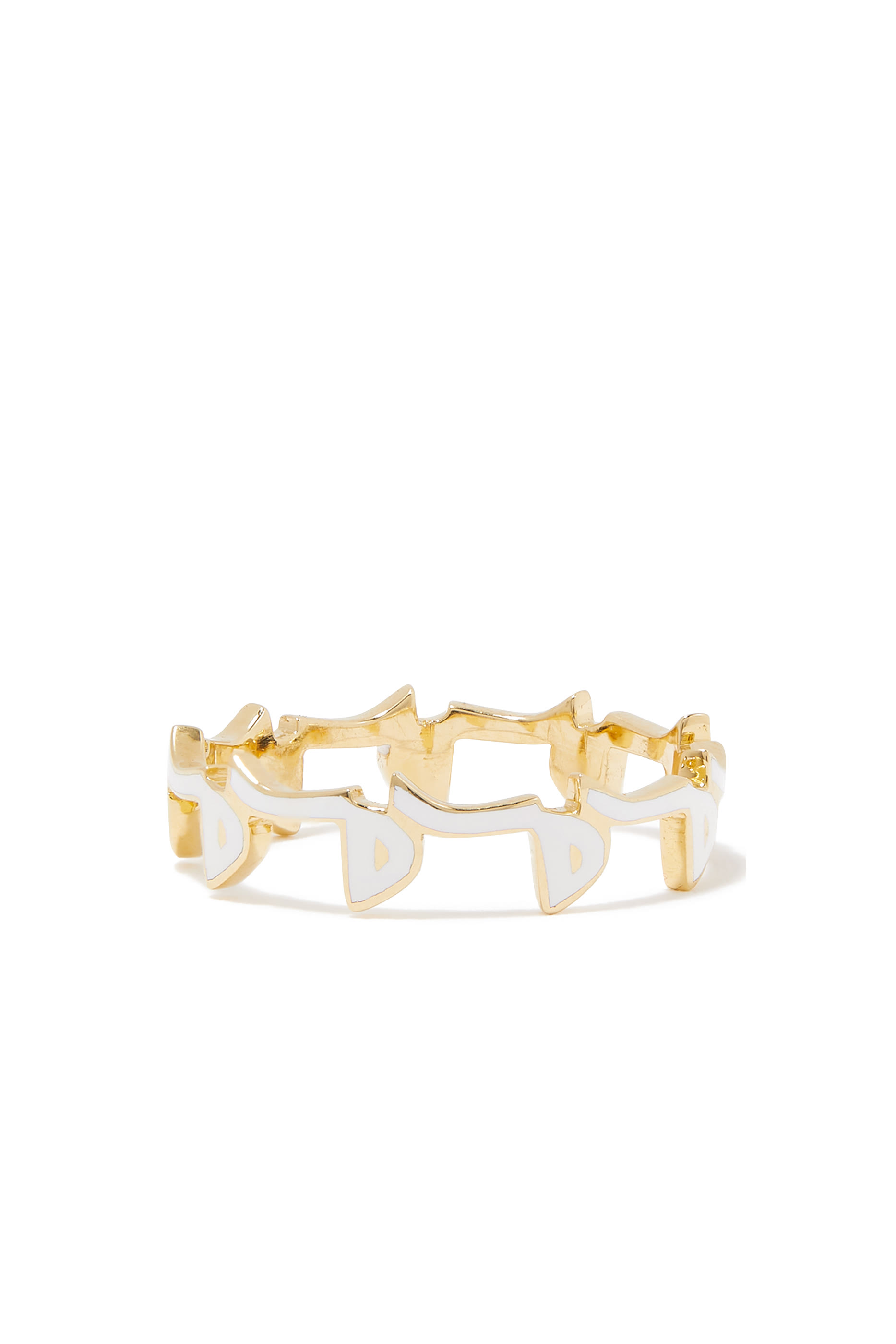 خاتم بتصميم حرف "م" مطلي بالمينا ذهب أصفر