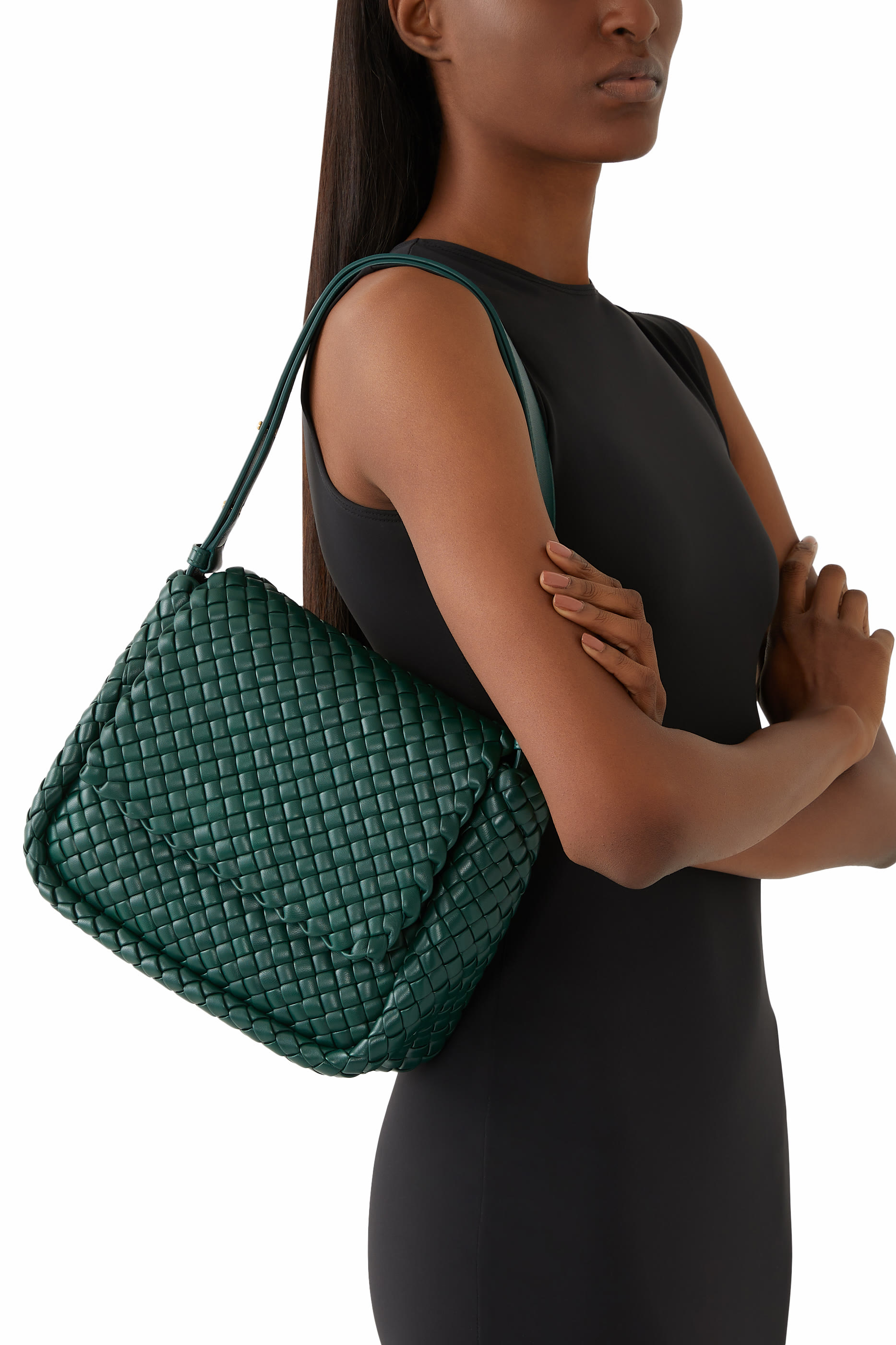 حقيبة كتف كوبل صغيرة جلد مجدول